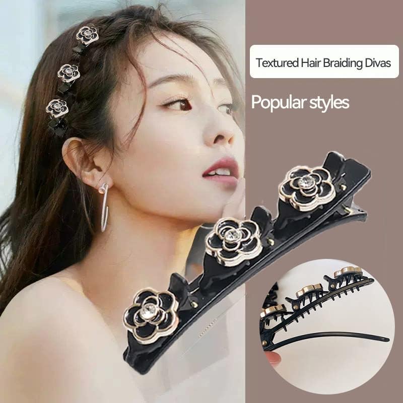 BIRZAR 12 Pack Pearl Hair Clips for Women & Girls - Braided Butterfly Duckbill Hairpins with 3 Small Clips - Fashion Hair Accessories for Styling, Parties, Weddings & Everyday Use