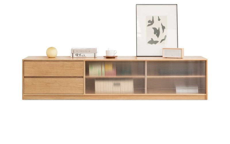 Solid Oak Wood TV Stand with Storage - Modern Entertainment Center for Living Room, Bedroom & Home Theater