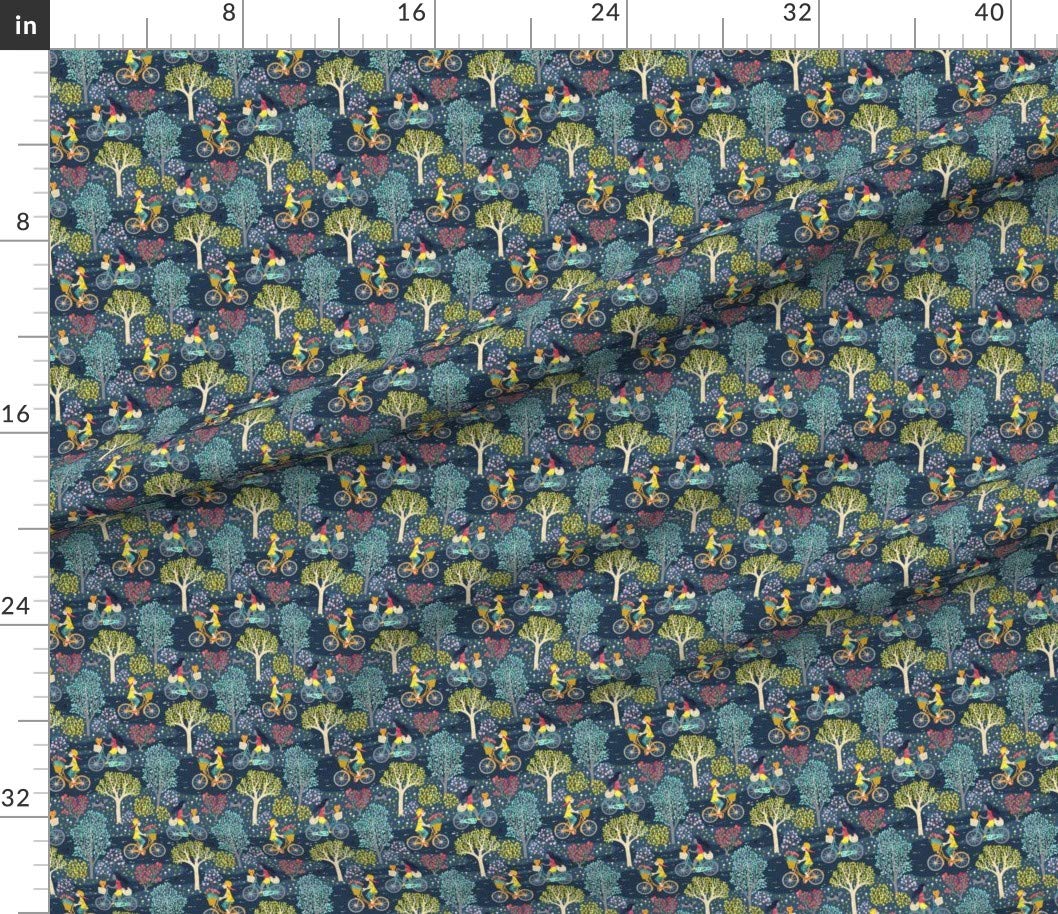 Cycling Bicycle Night Garden Floral Printed Cotton Fabric by The Yard - Premium Petal Signature Cotton for Sewing, Quilting, Apparel & Crafts - Perfect for DIY Spring Dresses, Girls' Park Outfits & Home Decor Projects