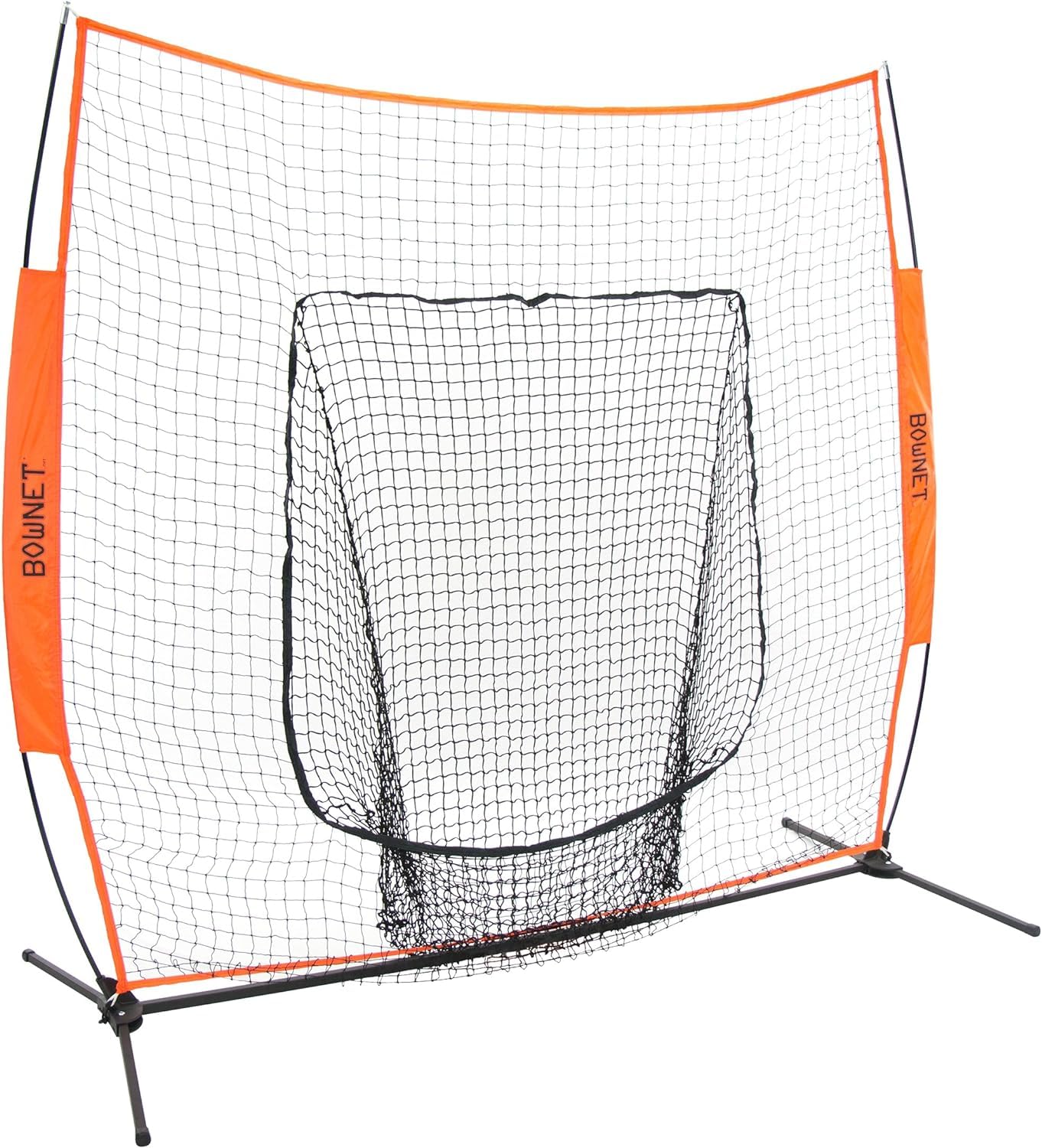Bownet Original Big Mouth 7' x 7' Baseball & Softball Training Net - Durable Powder-Coated Steel Frame - Portable Practice Net with Carry Bag - Perfect for Backyard, Field & Team Drills (Orange)