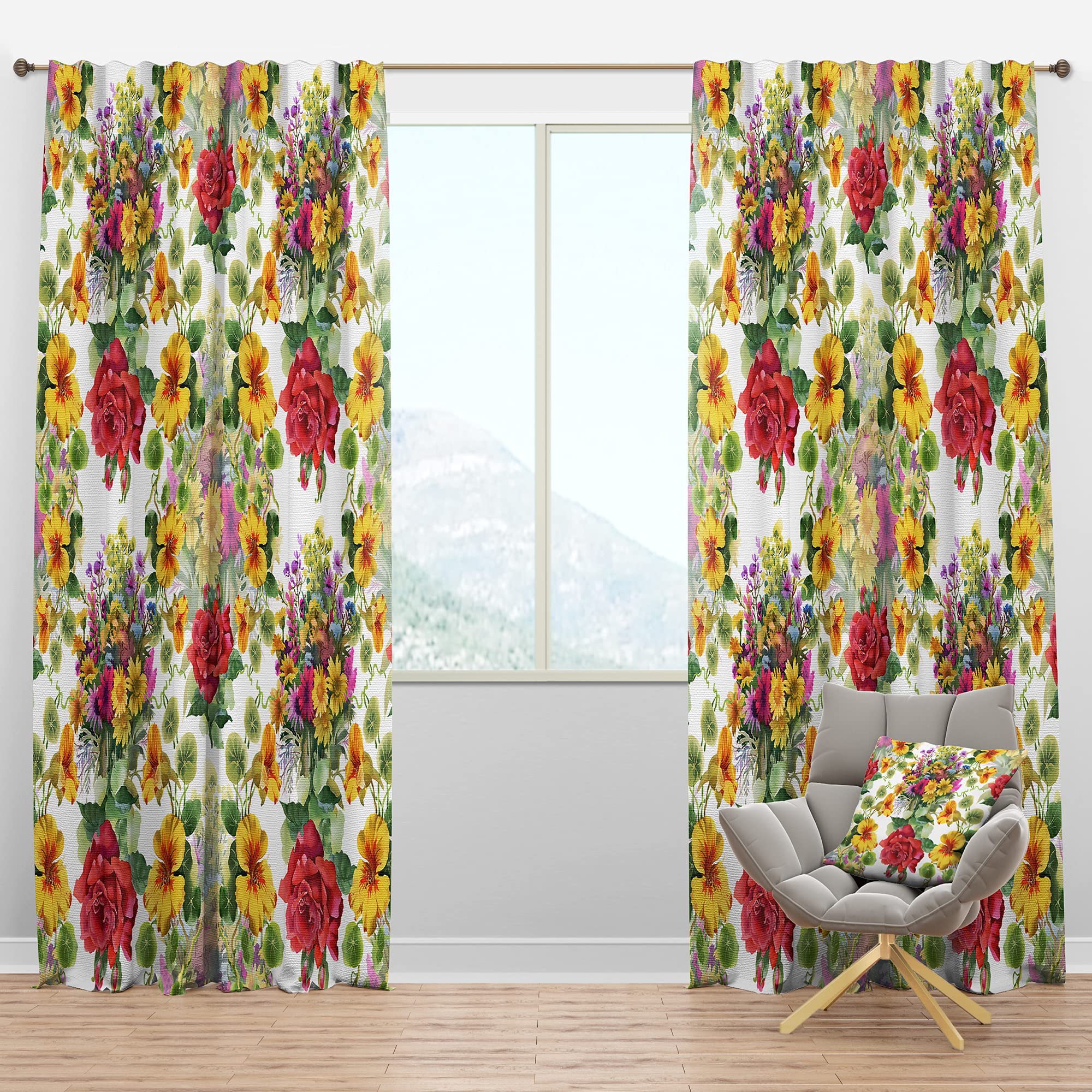 DesignQ Blackout Curtains - Thermal Insulated Single Panel (52x120 Inches) - Blooming Red Roses & Hibiscus Pattern for Bedroom & Living Room - Noise Reducing & Energy Saving Window Treatments for Home Decor