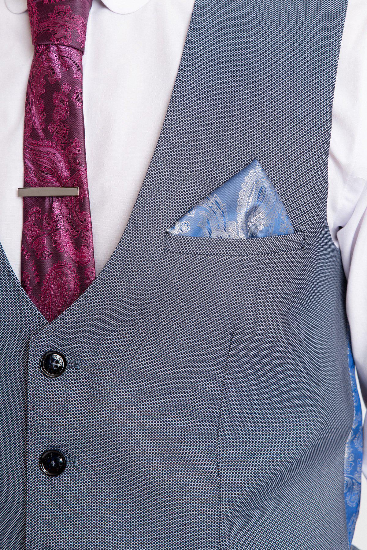 DANNY Men's Blue Grey Single Breasted Waistcoat Vest - Formal & Casual Wear for Weddings, Office & Special Occasions