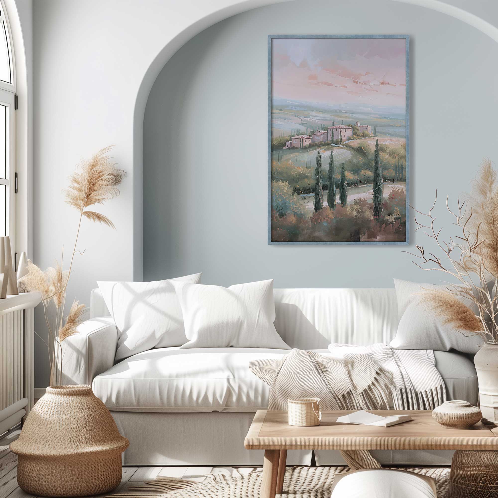 Tuscany Sunset Landscape Art Print - Dusk's Glow v1 Wall Decor for Living Room, Bedroom & Office