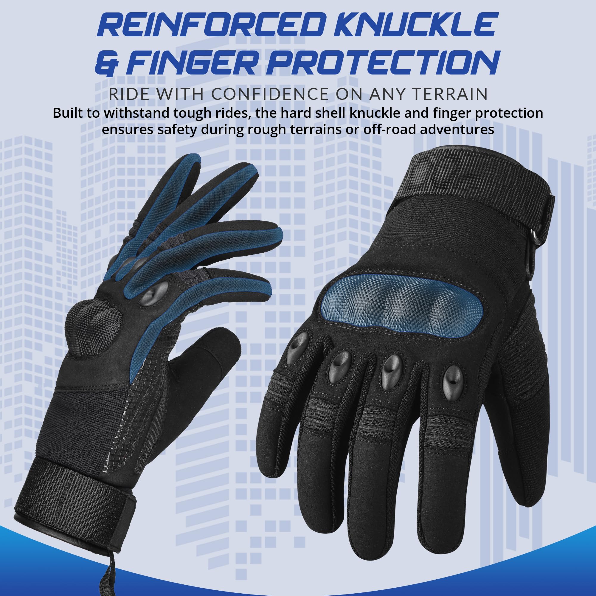 Hard Knuckle Motorcycle Gloves for Men & Women - Touchscreen & Durable for Riding