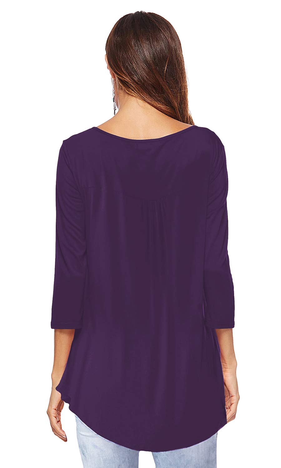 THANTH Women's Casual V-Neck 3/4 Sleeve Button-Up Blouse - Loose Fit Tunic Top for Work, Office & Everyday Wear