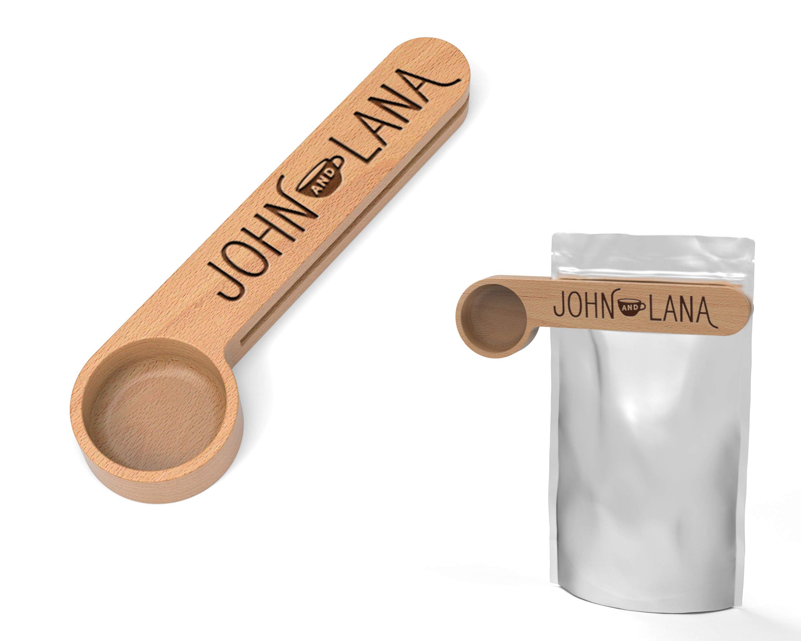 Personalized Wooden Coffee Scoop - Custom Engraved Coffee Measuring Spoon & Bag Clip - Perfect Kitchen Tool for Coffee Lovers - Ideal Gift for Home Baristas & Coffee Enthusiasts - Great for Measuring Coffee Grounds, Storing Beans & Brewing Perfect Cups