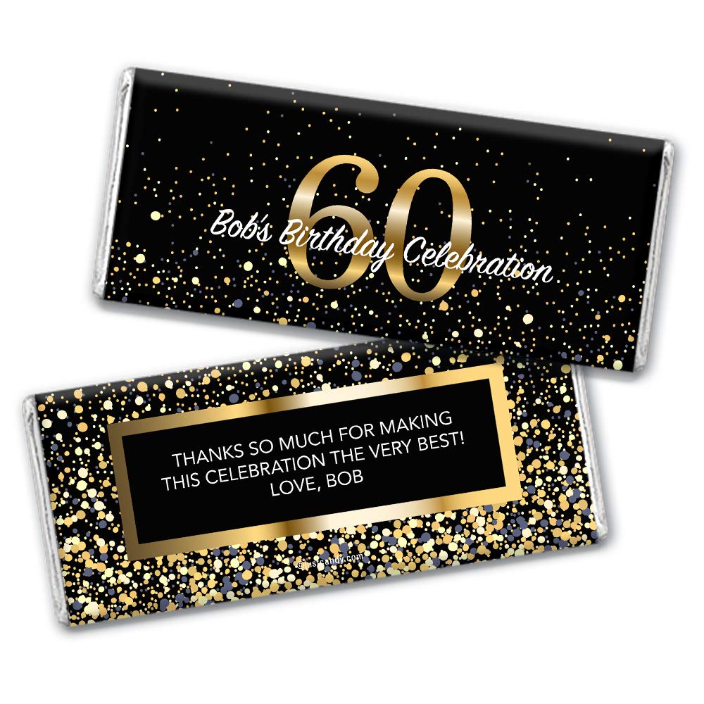 Personalized 60th Birthday Chocolate Bars - Custom Candy Favors with Wrapper (36 Count) - Perfect for Milestone Celebrations, Party Favors & Gift Ideas