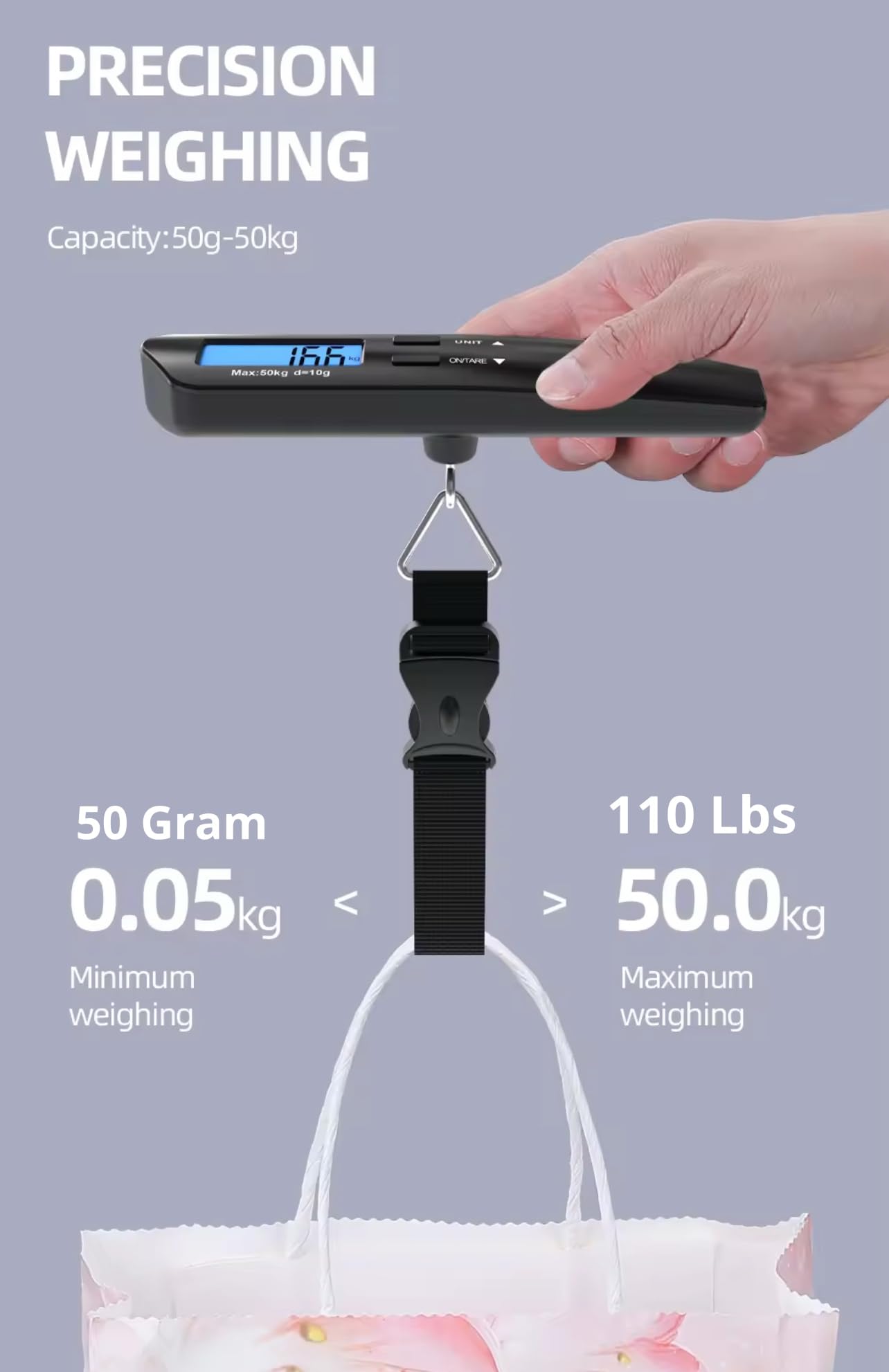 Digital Luggage Scale with HD LCD Display - 110 lb/50 kg Capacity for Heavy Baggage - Portable Travel Weight Scale for Suitcases (Battery Included, Black) - Perfect for Air Travel, Cruise Trips & Vacation Packing