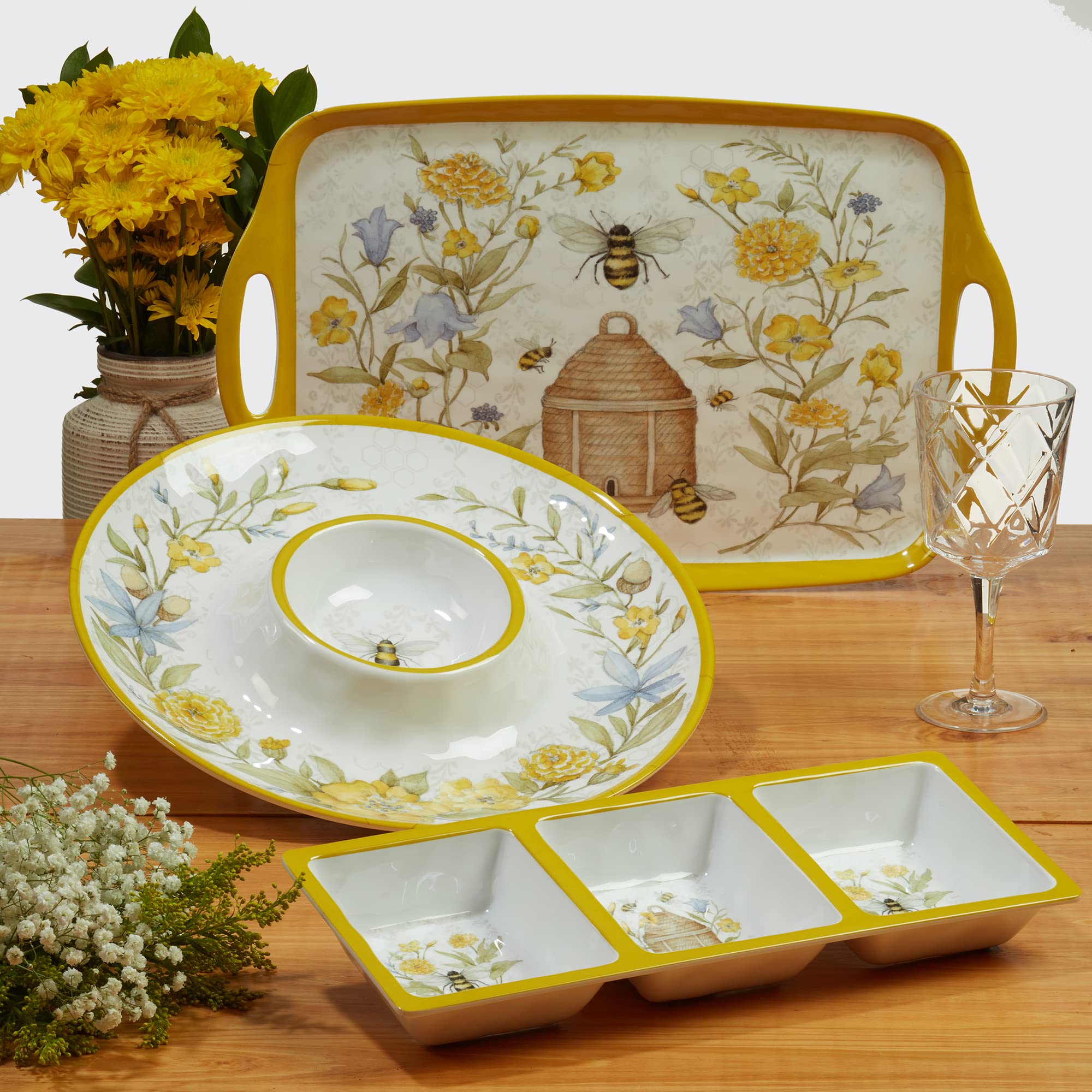 Certified International Bee Sweet 9-Inch Melamine Salad and Dessert Plates - Colorful, Durable, Medium Size - Set of 6 - Perfect for Picnics, BBQs, and Party Serving