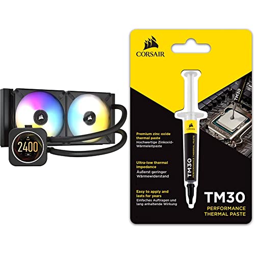 CORSAIR iCUE H100i Elite LCD Display Liquid CPU Cooler with Custom IPS Screen, 40 RGB LEDs, 120mm Fans & 240mm Radiator - Commander CORE Controller & TM30 Thermal Paste Included for Gaming PC Build & Overclocking Performance