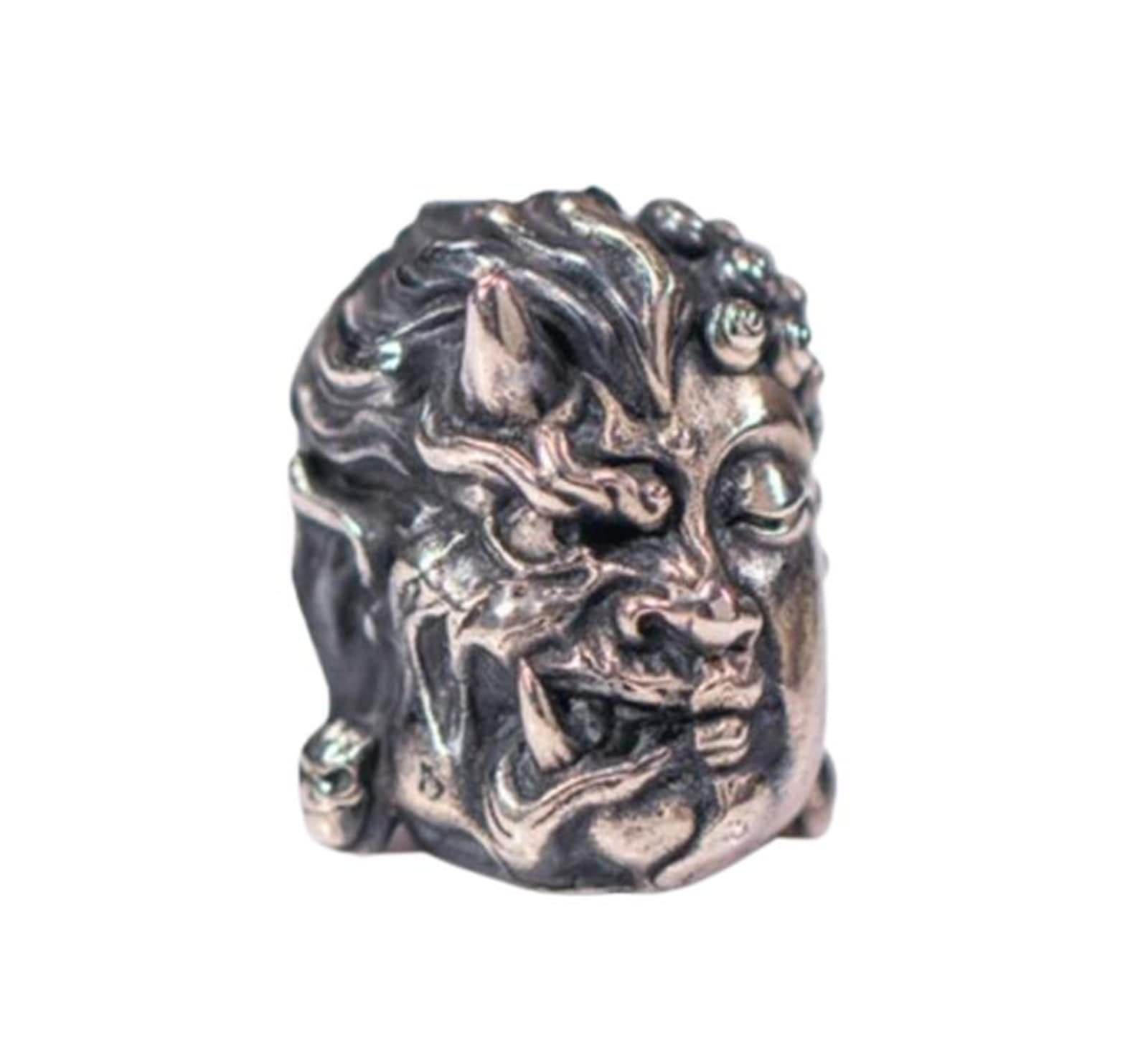 White Brass Half Hannya Half Buddha Bead Charm - Paracord Lanyard Beads for EDC Accessories, Keychains, Zipper Pulls & Pendants - Perfect for Outdoor Gear, Survival Kits, and Everyday Carry Essentials