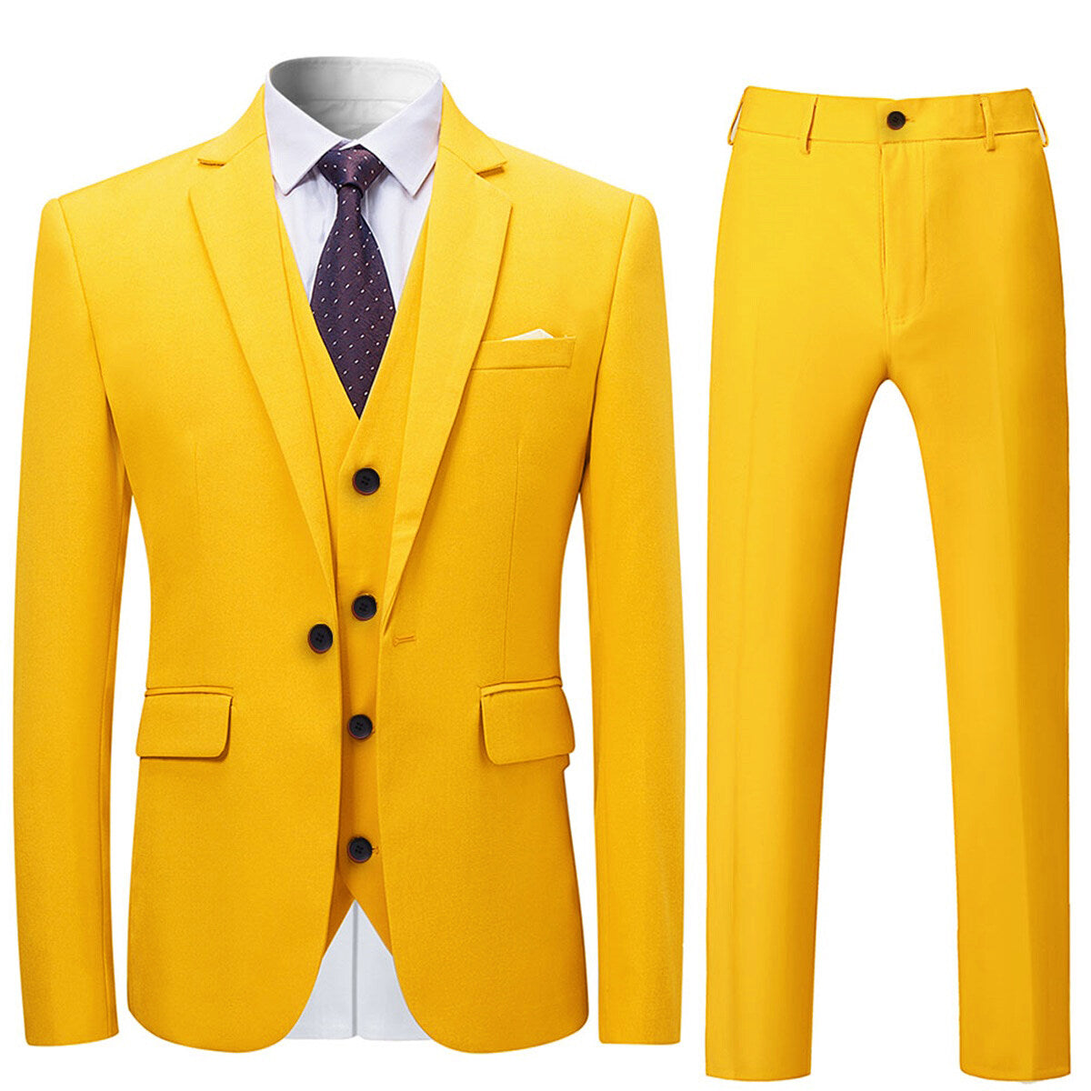 3-Piece Slim Fit Solid Color Formal Suit Jacket for Men - Elegant Wedding & Business Attire - Perfect for Weddings, Proms, and Office Events