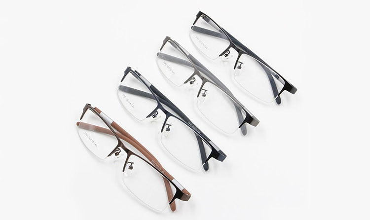 Bclear Men's Alloy Square Semi-Rimless Eyeglasses B2442 - Stylish Lightweight Metal Frame Glasses for Work, Reading & Everyday Wear