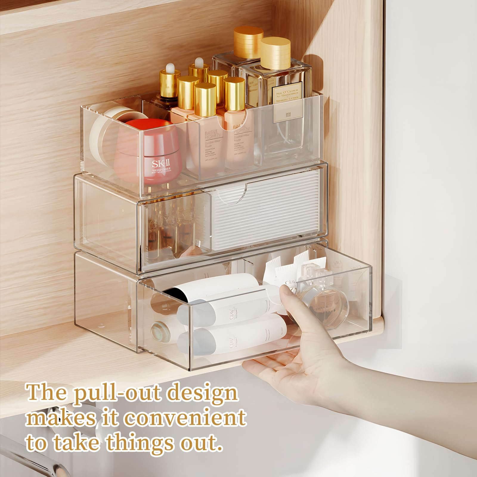 3-Tier Stackable Medicine Cabinet Organizer with Removable Dividers | Clear Plastic Bathroom Storage for Vanity | Perfect for Small Spaces, Apartment Bathrooms & Travel Essentials Organization
