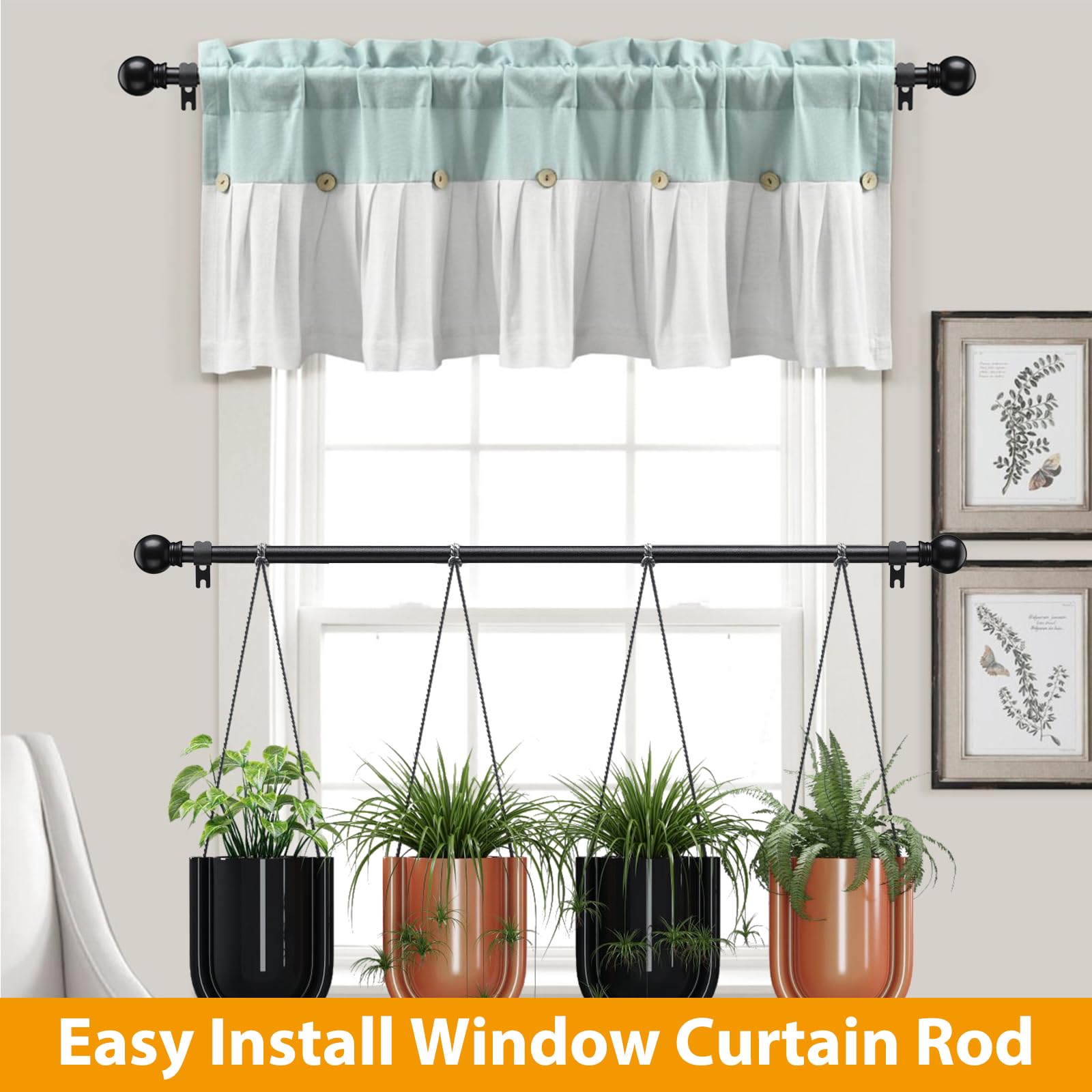 Adjustable Matte Black Curtain Rod 30-90 Inches - Simple Round Finials, 5/8 Inch Metal Drapery Rod with Wall Mount Brackets - Rust-Resistant for Bedroom, Living Room & Outdoor Patio - Perfect for Blackout Curtains, Sheer Drapes & Home Decor