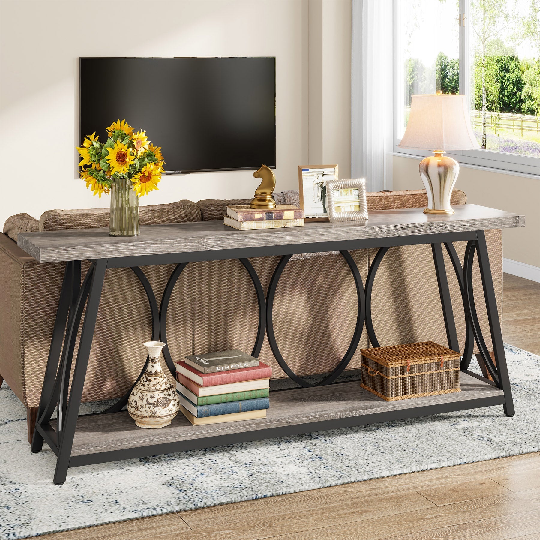 2 Tier Industrial Console Table - 70.9