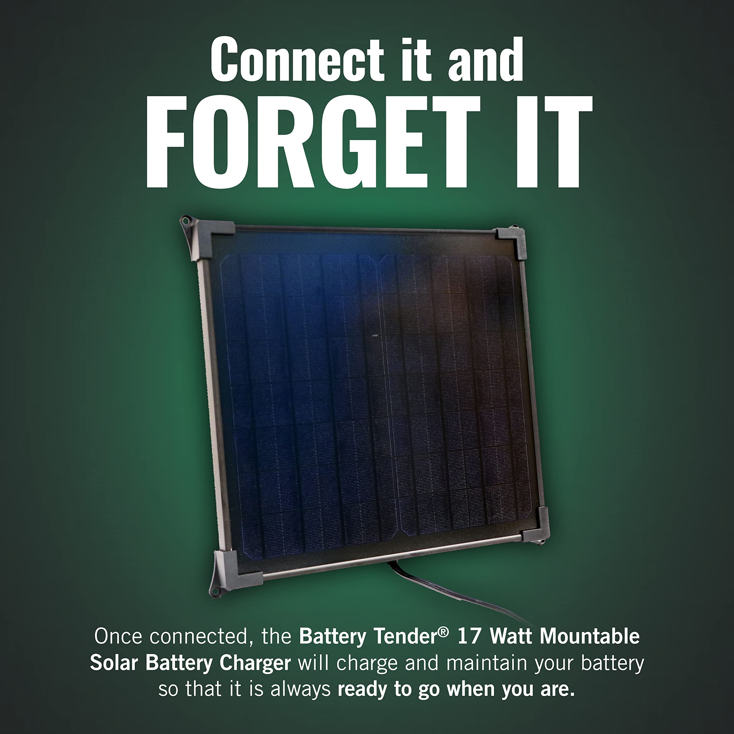 Battery Tender 17W Solar Panel 12V Battery Charger with Charge Controller - IP67 Waterproof - Lightweight Smart Charger for Cars, Boats, RVs - Easy Mounting for Outdoor & Marine Use - Model 021-1173