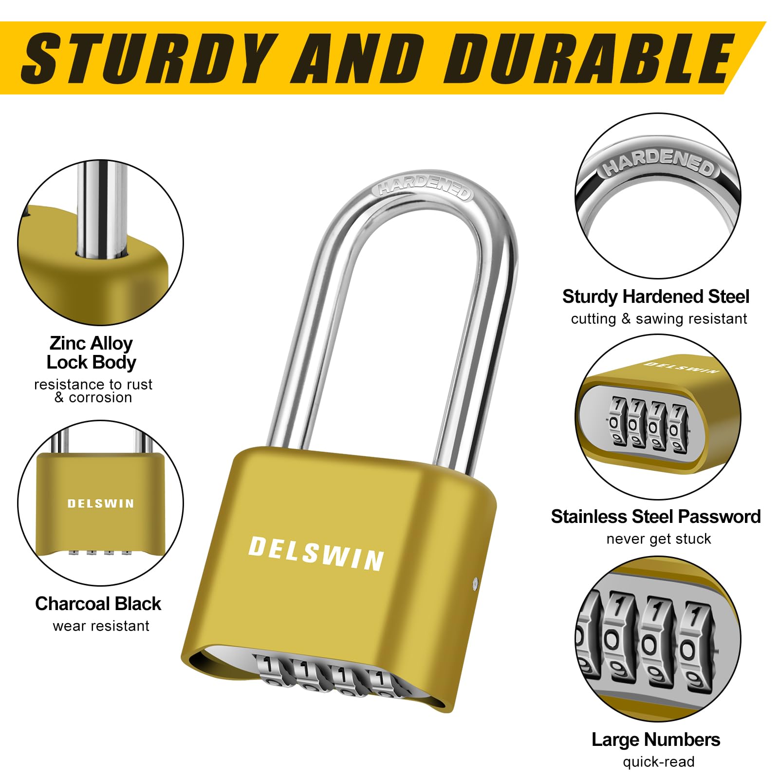 Durable 4-Digit Combination Padlock - Weatherproof Outdoor Lock with 2.5