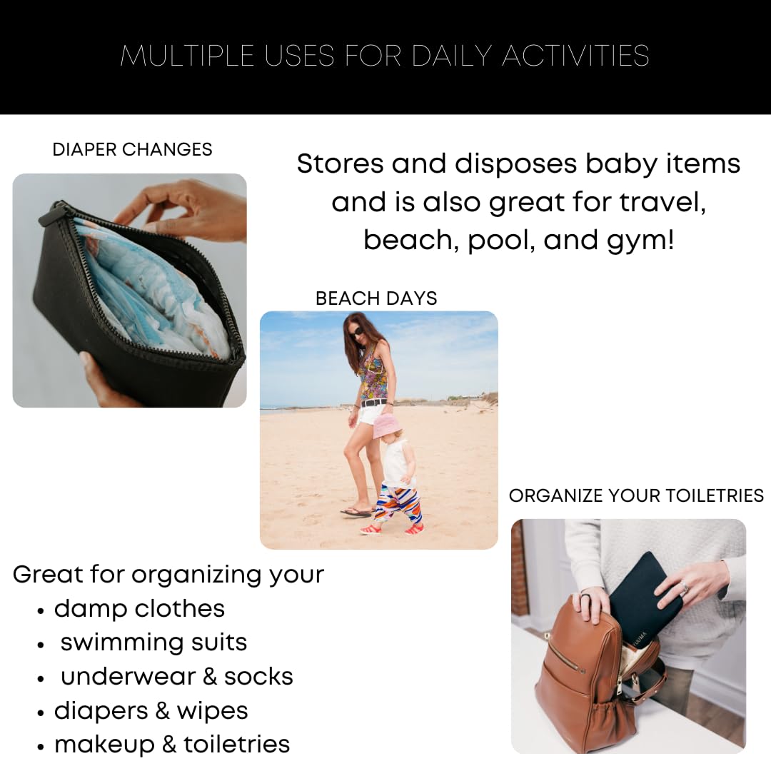 Waterproof Neoprene Wet Bag - Reusable & Washable with Water-Resistant Lining | Perfect for Diapers, Baby Wipes, Swimsuits & Toiletries | Great for Pool, Beach & Travel Essentials