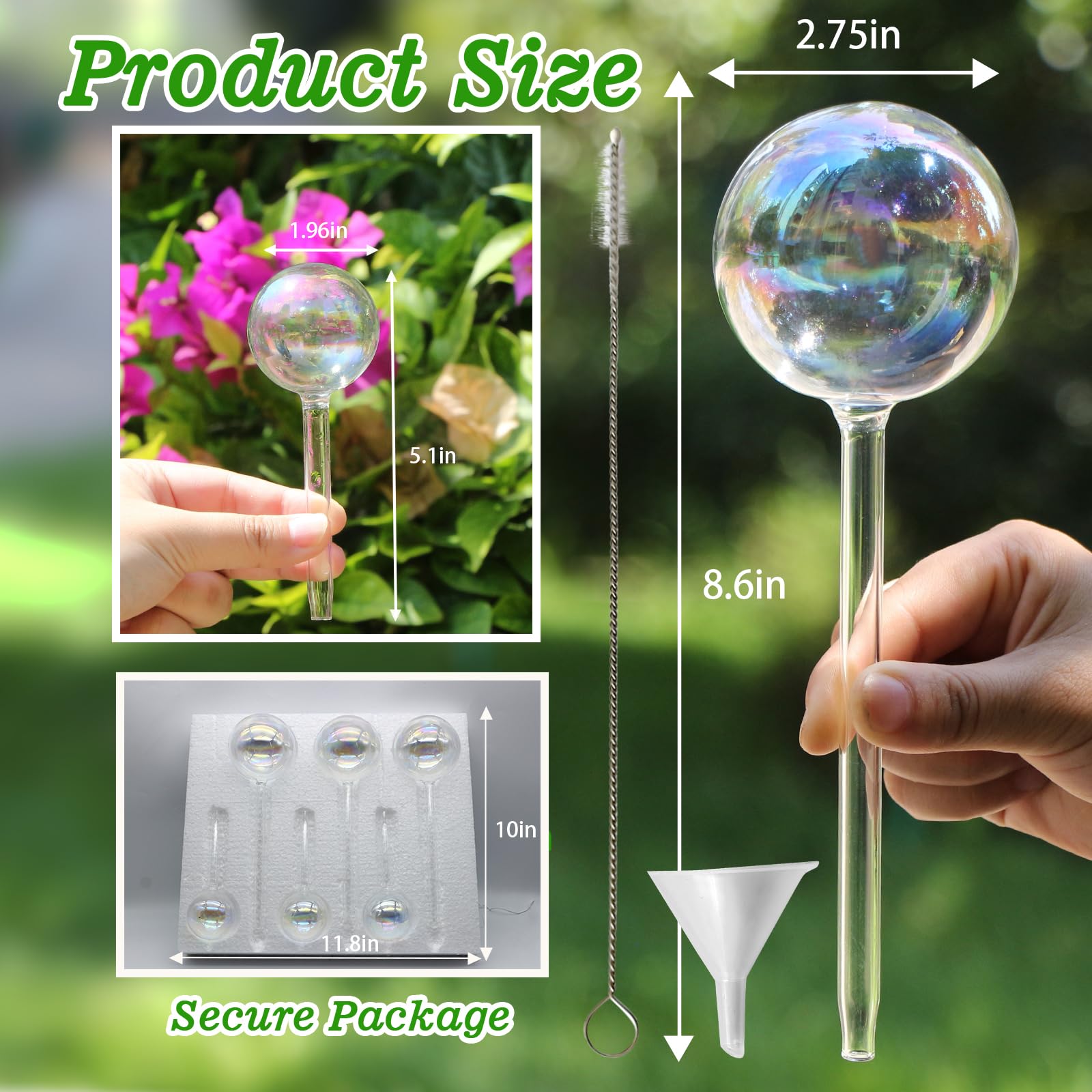 6PCS Iridescent Rainbow Glass Plant Watering Globes - Self Watering Spikes & Automatic Plant Waterer for Indoor/Outdoor Plants - Perfect for Vacation Care, Office Decor, and Home Gardening