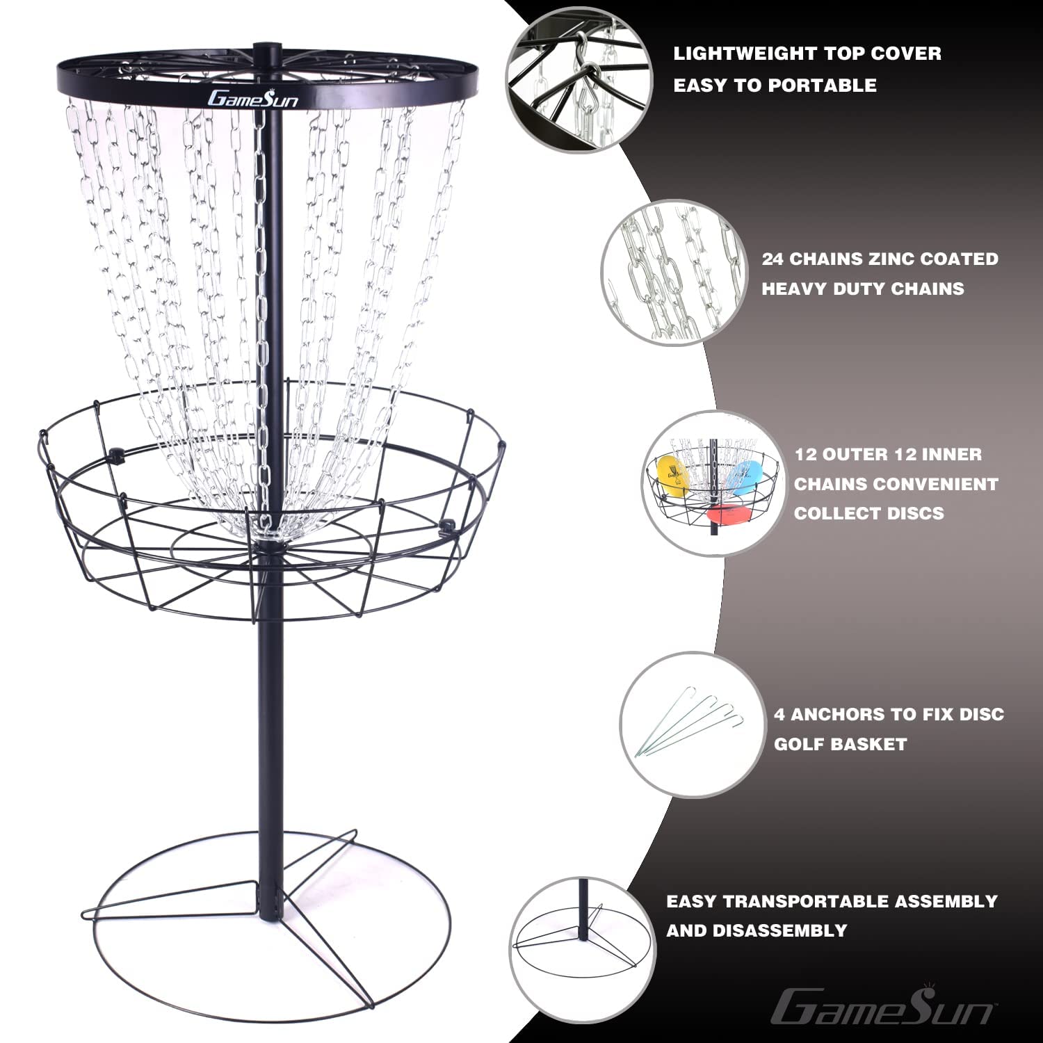 PDGA Standard Size Disc Golf Basket & Target Set with 3 Discs - Professional Outdoor Disc Golf Equipment for Backyard, Park & Tournament Practice