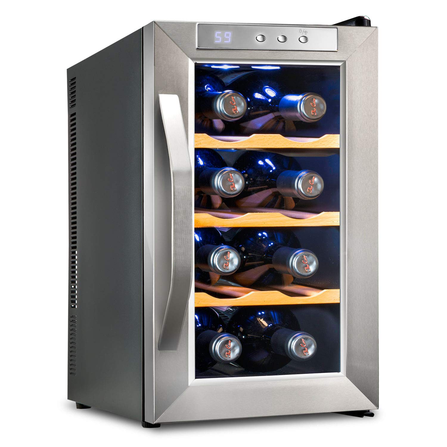 Ivation 8 Bottle Thermoelectric Wine Cooler - Stainless Steel Countertop Wine Fridge with Digital Temperature Control & Smoked Glass Door - Quiet Freestanding Wine Refrigerator for Red & White Wine - Perfect for Kitchen, Bar, Dining Room or Office