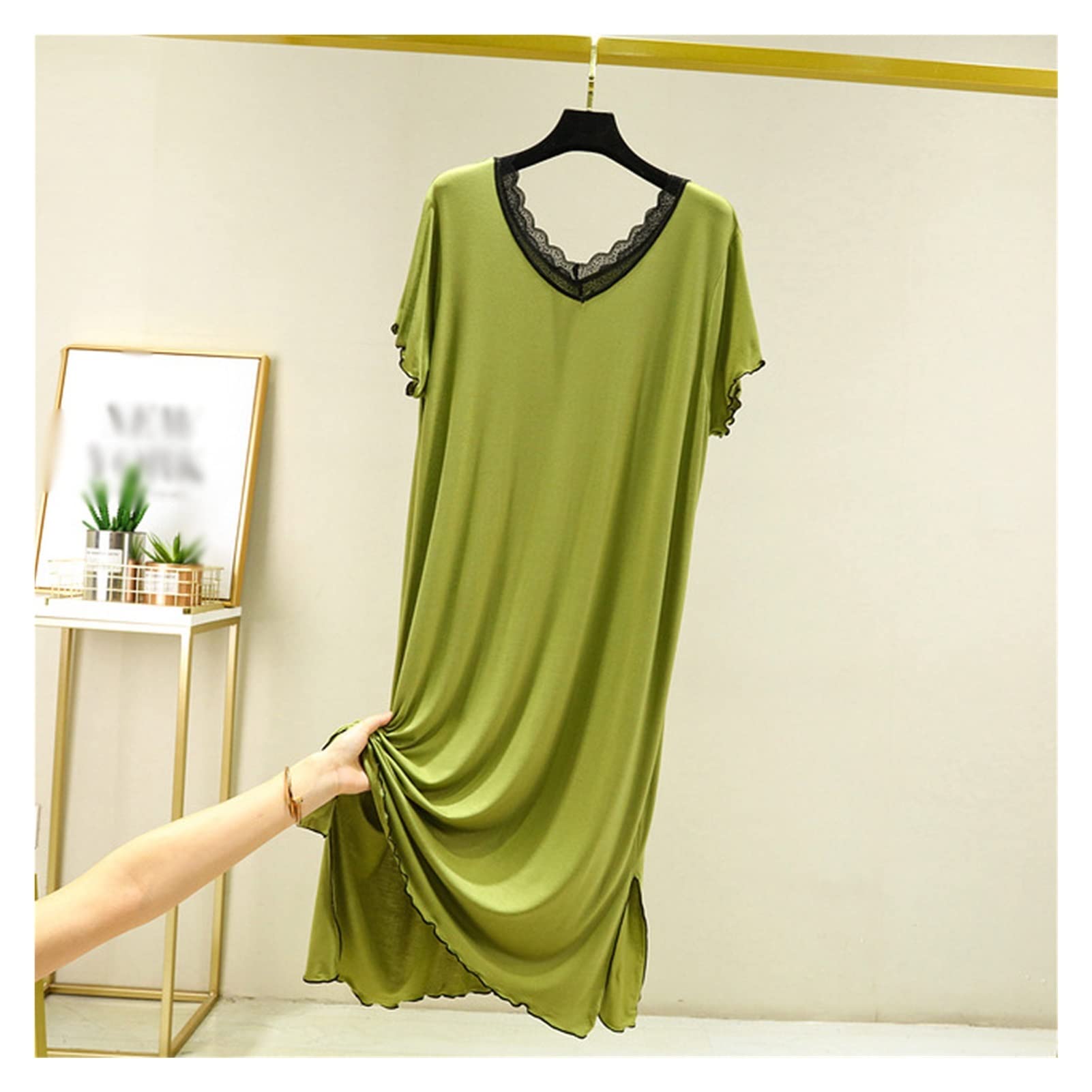 Women's Cotton Nightgown - Soft & Breathable Short Sleeve Sleepwear Dress for Spring & Summer | Comfortable Midi Nightdress for Lounge, Sleep & Relaxation at Home (Color A, One Size)