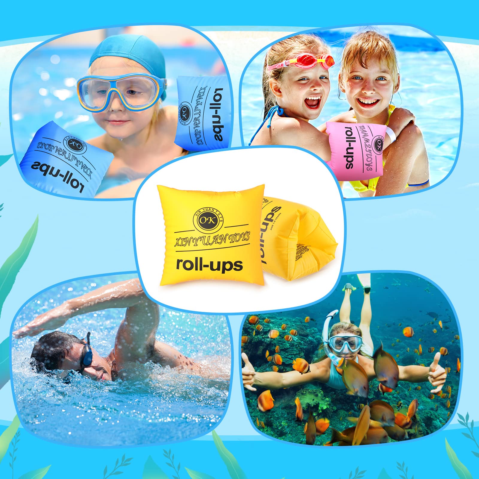 **Outus Kids PVC Arm Floaties - Adjustable Inflatable Swim Arm Bands for Toddlers & Children (4 Colors) - Safe Water Wings for Pool, Beach & Swimming Lessons**