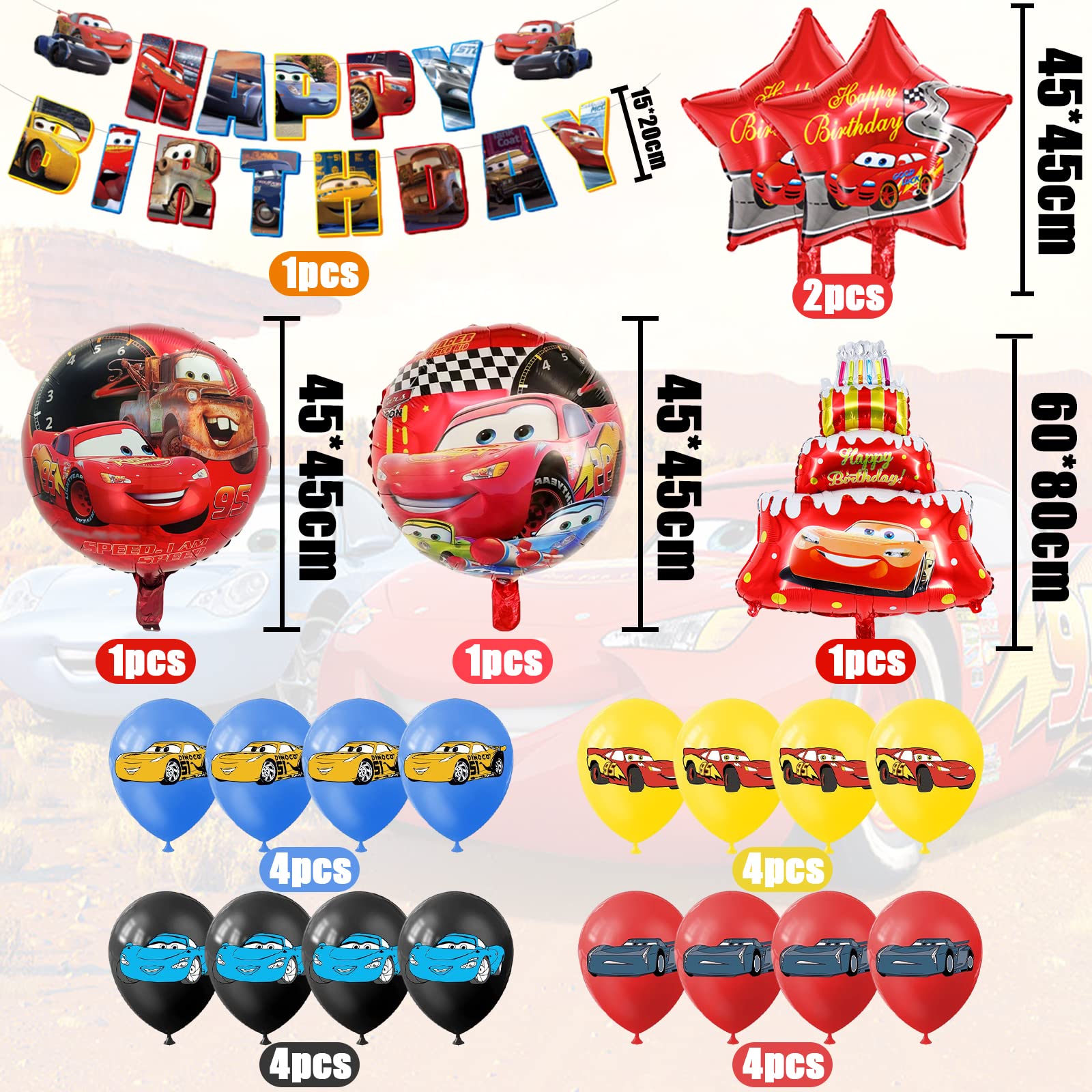 SWOKKTS 3rd Birthday Car-Themed Balloons & Decorations Kit for Kids – Perfect for Boys' Birthday Parties, Baby Showers, and Cartoon Car-Themed Celebrations