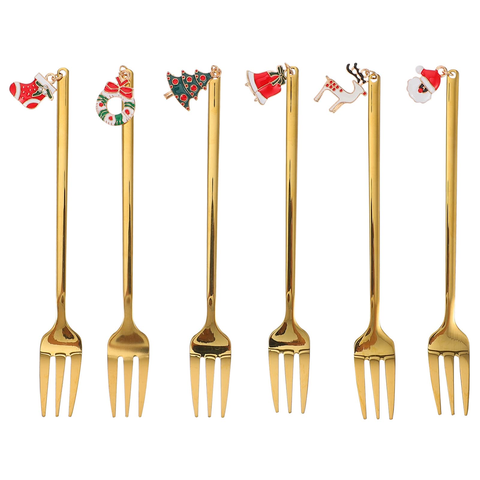 6-Piece Stainless Steel Dessert Forks Set - Gold 2-Prong Appetizer Forks for Fruit, Cake, Cheese & Party Snacks - Elegant Moon Cake Forks with Gift Box - Perfect for Christmas, Weddings, Catering & Tea Parties
