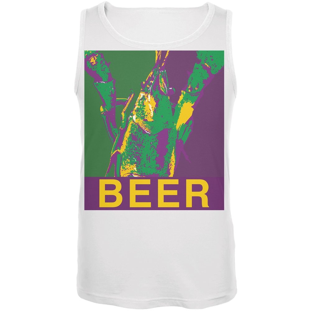 Old Glory Mardi Gras Crawfish Beer White Adult Tank Top - Patriotic Graphic Tee for Men & Women - Perfect for Crawfish Boils, Beer Festivals & 4th of July Celebrations