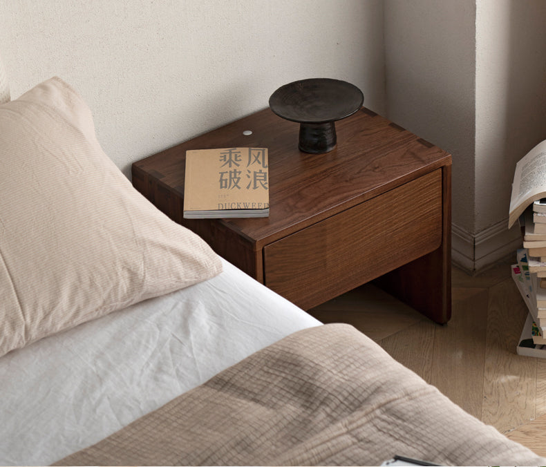 Modern Solid Wood Nightstand - Black Walnut & Ash Wood Bedside Table for Bedroom, Living Room, or Office - Stylish and Functional Storage Furniture