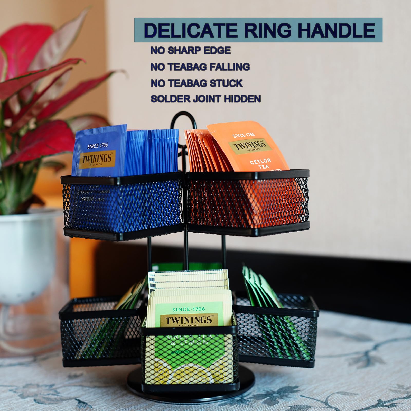 SEVENLINE 2-Tier Spinning Tea Bag Organizer - Holds 112 Teabags, Coffee Pods & Sweeteners | Space-Saving Carousel for Counter, Cabinet & Pantry Storage | Perfect for Tea Lovers & Coffee Stations