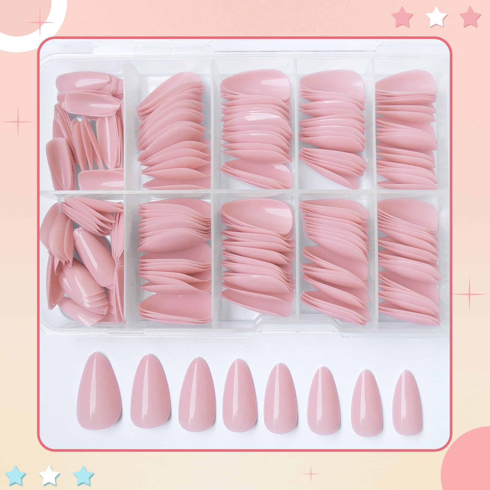 240Pcs Short Almond Press on Nails - Glossy Nude Pink Fake Nails with Adhesive Tabs, Cute Solid Color Acrylic False Nails for Women & Girls - Perfect for Daily Wear, Parties, Weddings and Special Occasions