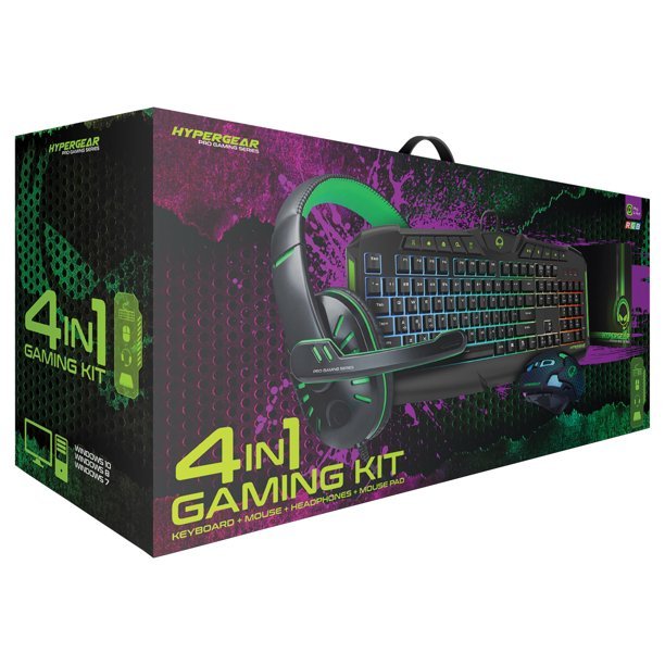 HyperGear 4-in-1 Gaming Kit - RGB Mechanical Keyboard, Wireless Mouse, Noise-Canceling Headphones & Large Mouse Pad (Emerald Crocodile Design) for PC, PS5, Xbox Gaming Setup