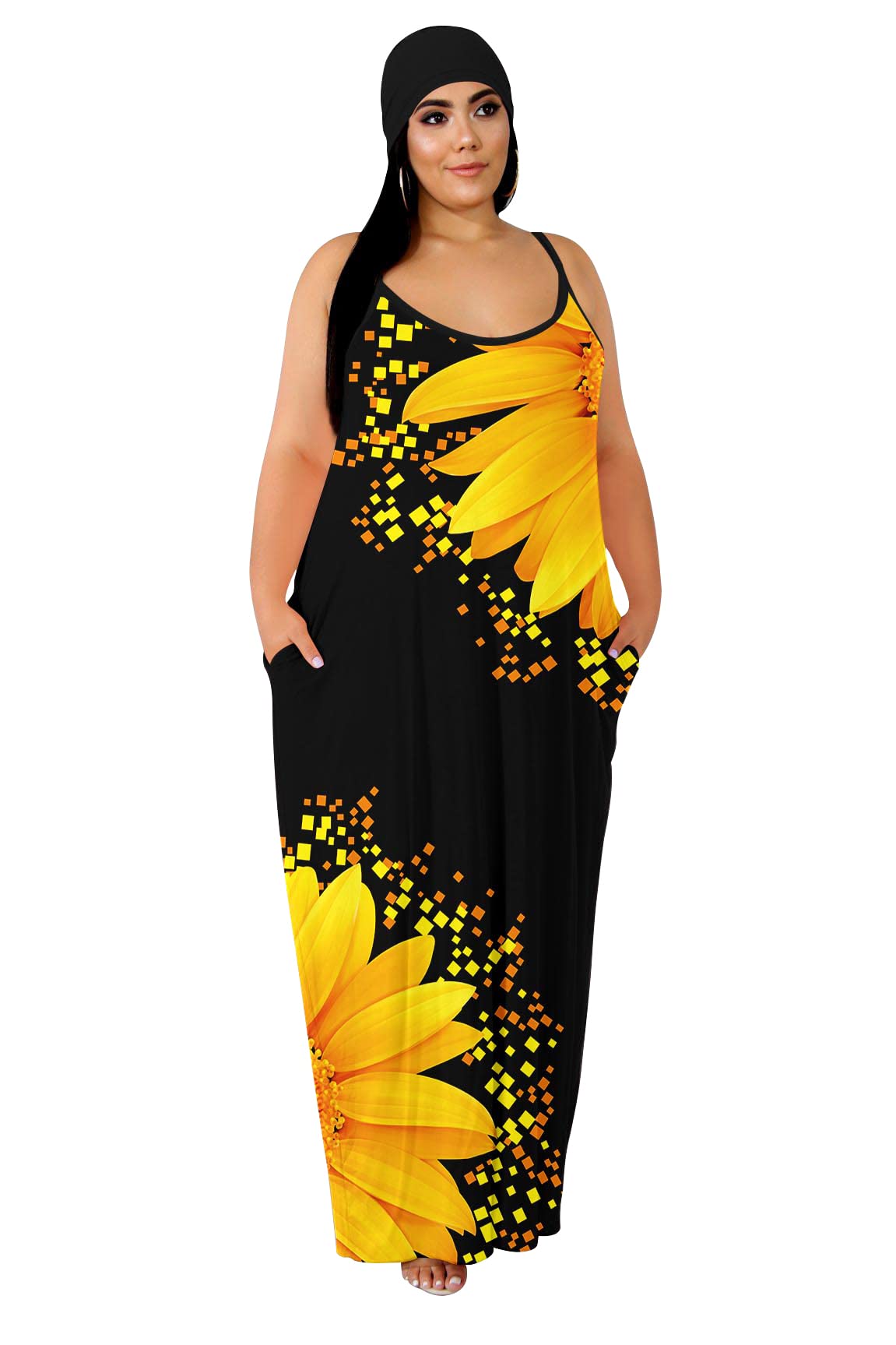 **Tycorwd Women's Plus Size Casual Maxi Dresses - Summer Suspender Beach Sundress with Pockets | Flowy Long Dress for Vacation, Travel & Outdoor Activities**