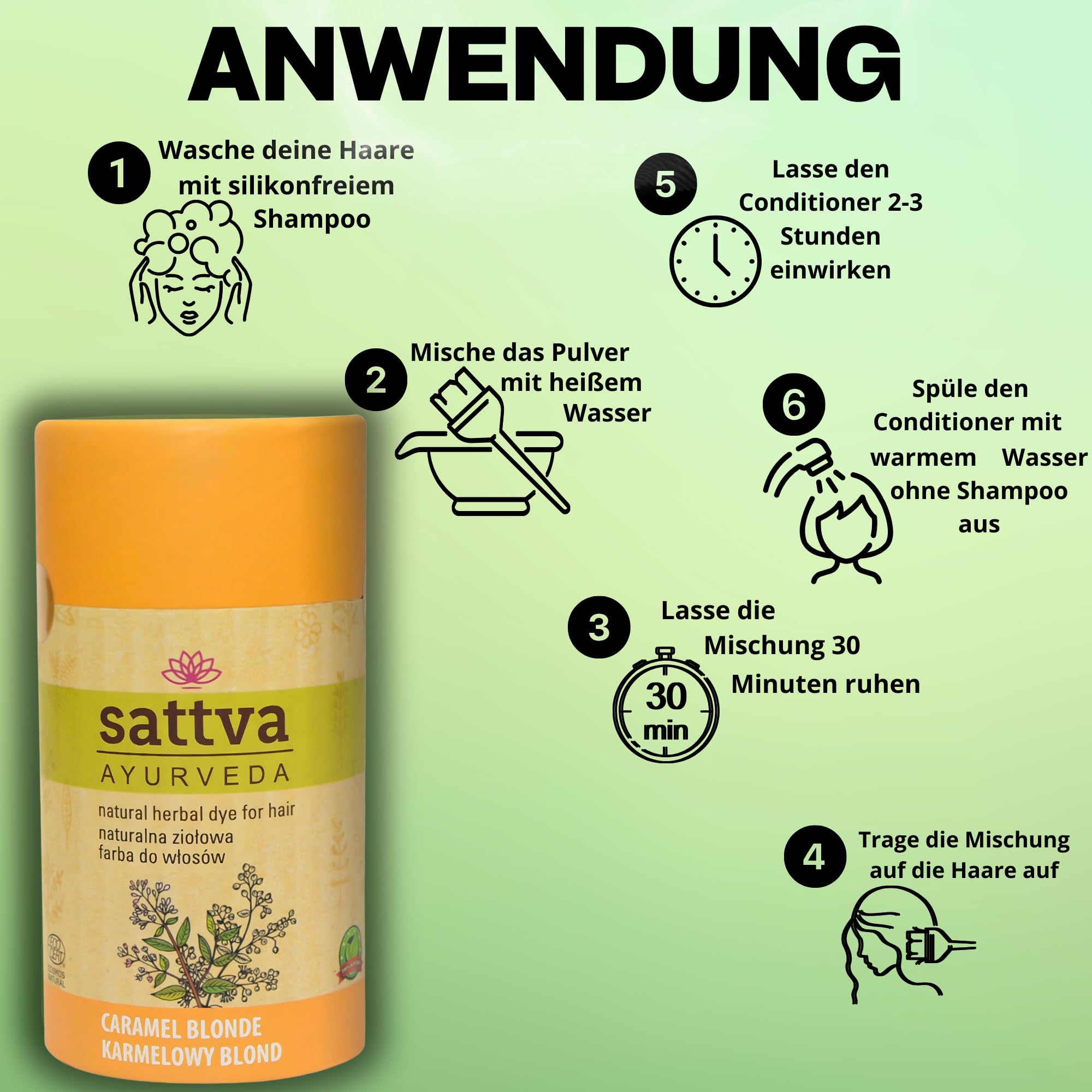 Sattva Ayurveda Natural Herbal Hair Dye - Light Blonde | Cassia Herbal Hair Color for Men & Women | Chemical-Free, Long-Lasting | Perfect for Gray Coverage & Natural Hair Coloring at Home