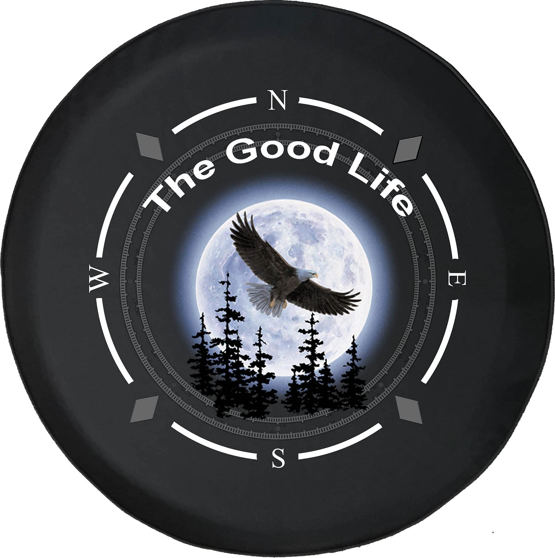American Unlimited Spare Tire Cover with Compass Design - The Good Life Eagle & Moon Wheel Cover for SUV, Trailer, RV Accessories | Fits Most Vehicles | Durable & Stylish Protection for Off-Road Adventures & Camping Trips