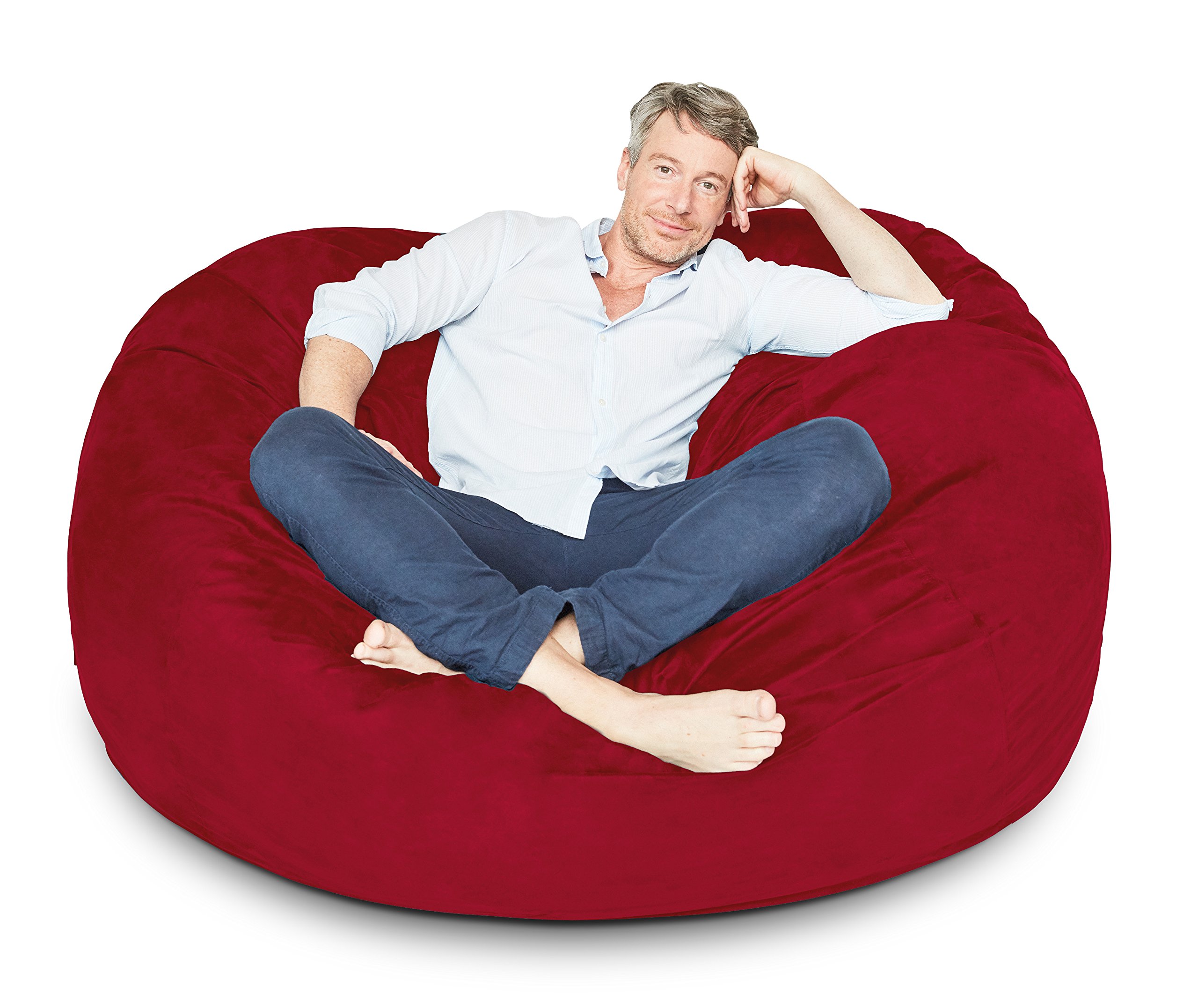 Luxurious 5ft Microsuede Bean Bag Chair with Ultra Soft Foam Filling - Washable Oversized Bean Bag Sofa for Kids Teens Adults - Perfect for Dorm Rooms, Living Rooms & Game Rooms - Red