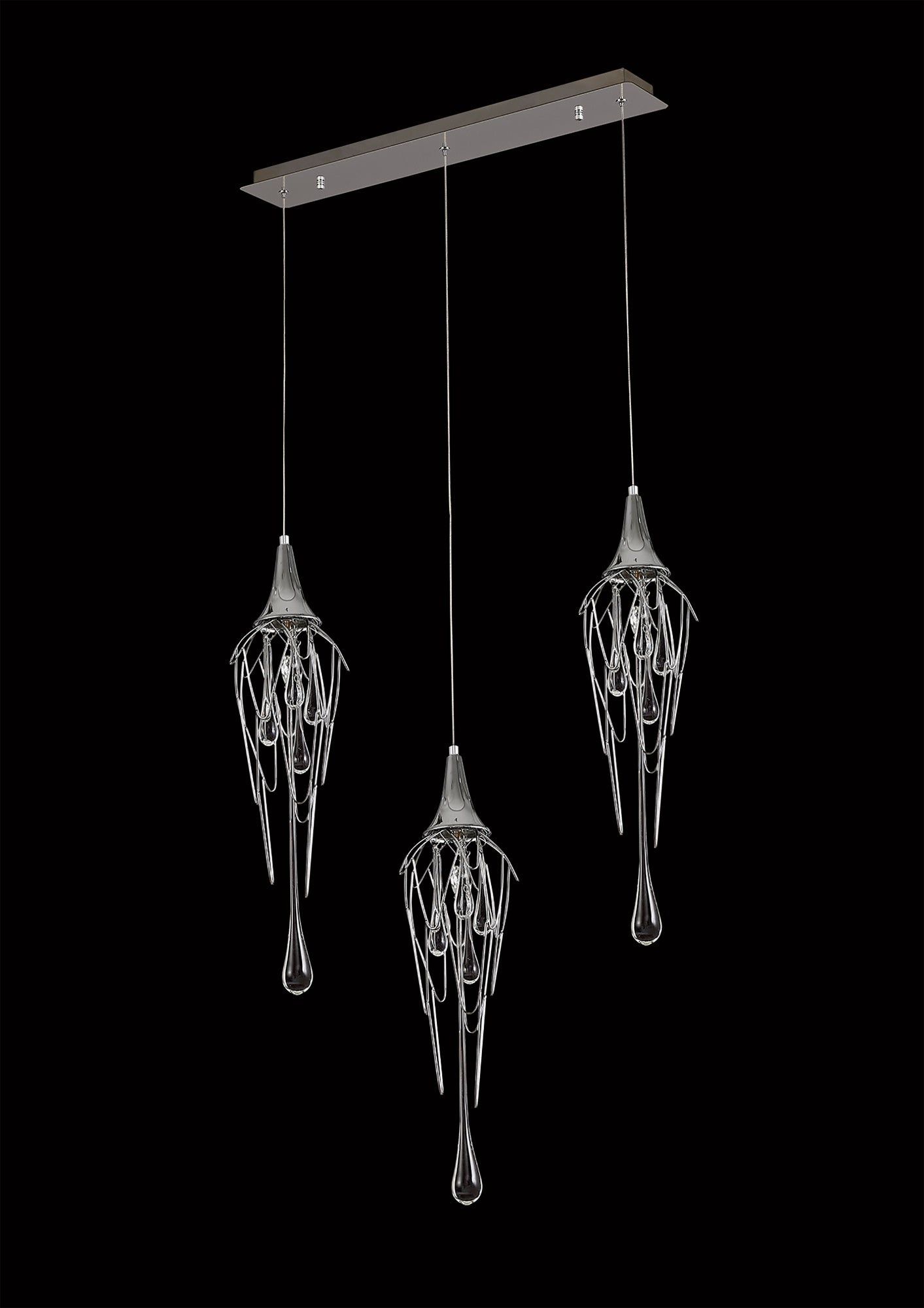 Modern Linear Pendant Light Fixture - 3 GU10 Bulb Capacity - Polished Chrome Finish - Perfect for Kitchen Island, Dining Room, or Office Lighting