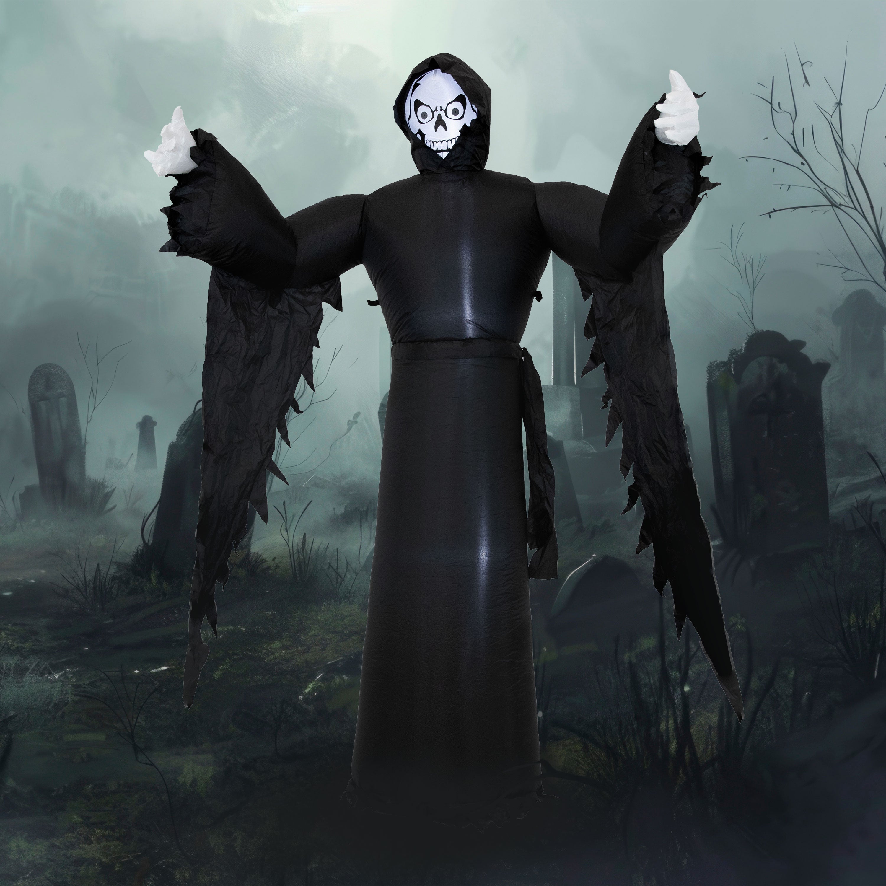 Sunnydaze 7ft Grisly Grim Reaper Inflatable Halloween Decoration - Spooky Outdoor Yard Decor for Halloween Party & Haunted House