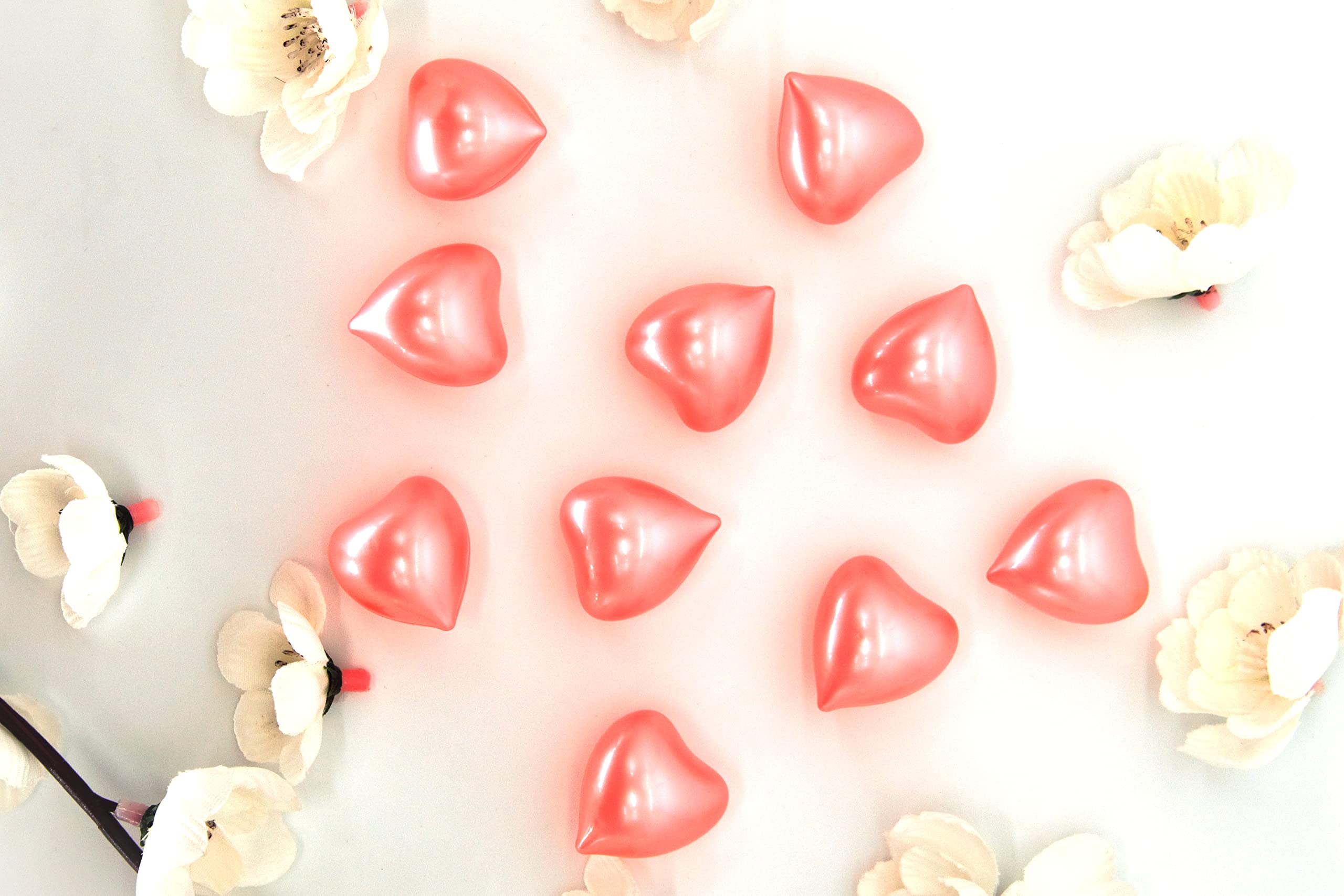 Heart-Shaped Essential Oil Bath Beads | Relaxing Aromatherapy Pearls for Spa & Self-Care (10-Piece Set in Glass Jar) | Perfect for Romantic Baths, Gift Giving & Stress Relief
