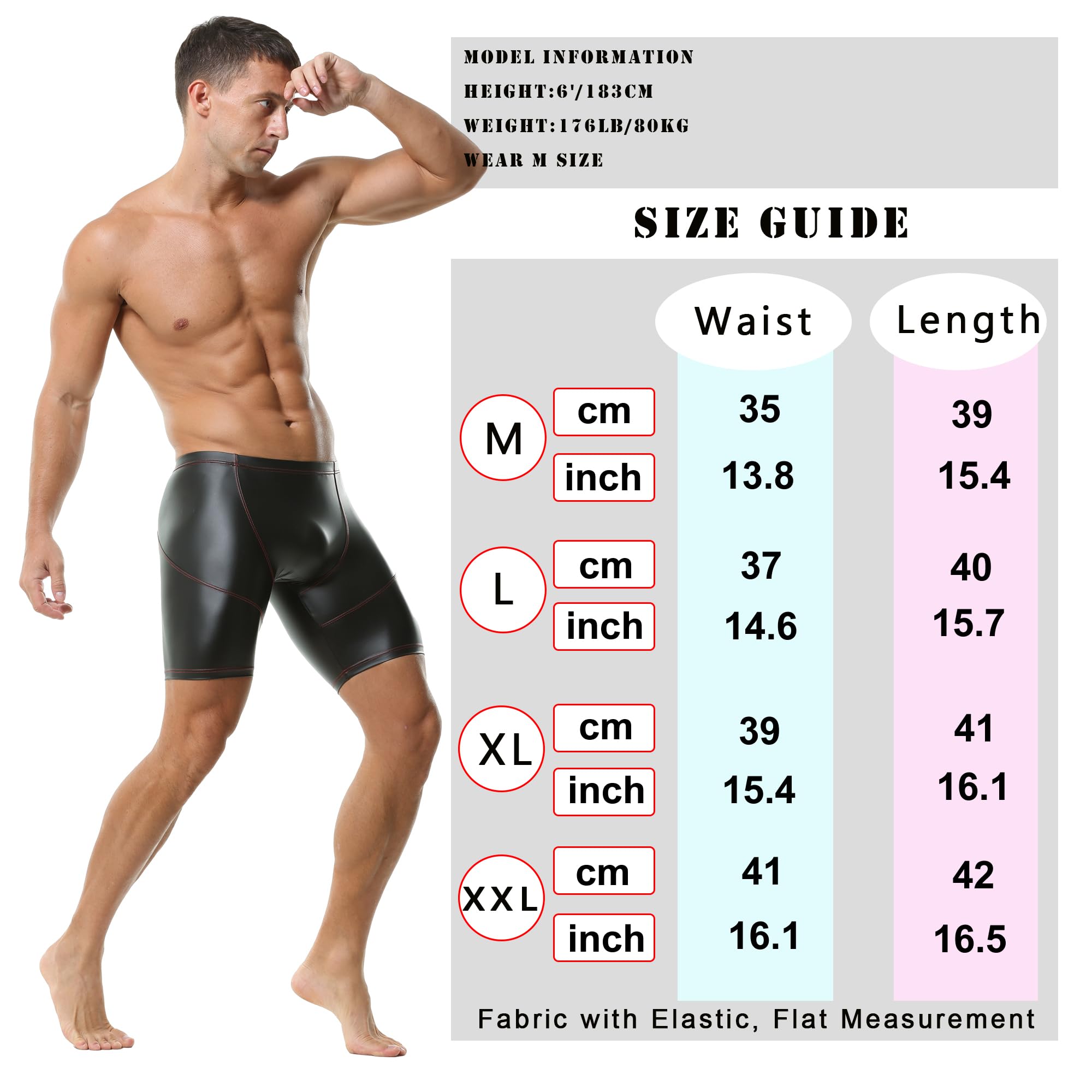 DTODWW Men's Faux Leather Boxer Briefs - Stretchable Elastic Waist Wrestling Shorts for MMA, Gym & Clubwear - Perfect for Workout, Sports & Night Out