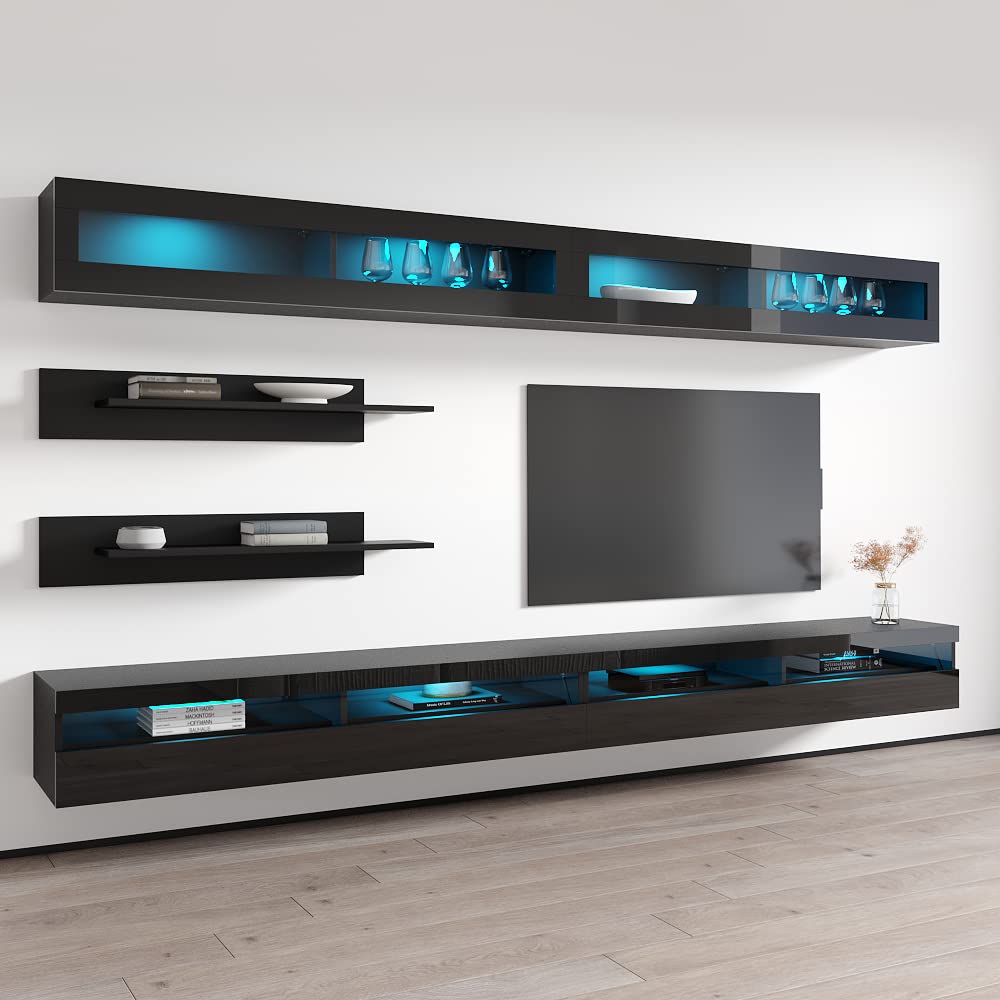 Modern Floating TV Stand with Storage & LED Lights - Wall-Mounted Entertainment Center Console for Bedroom & Living Room - 35