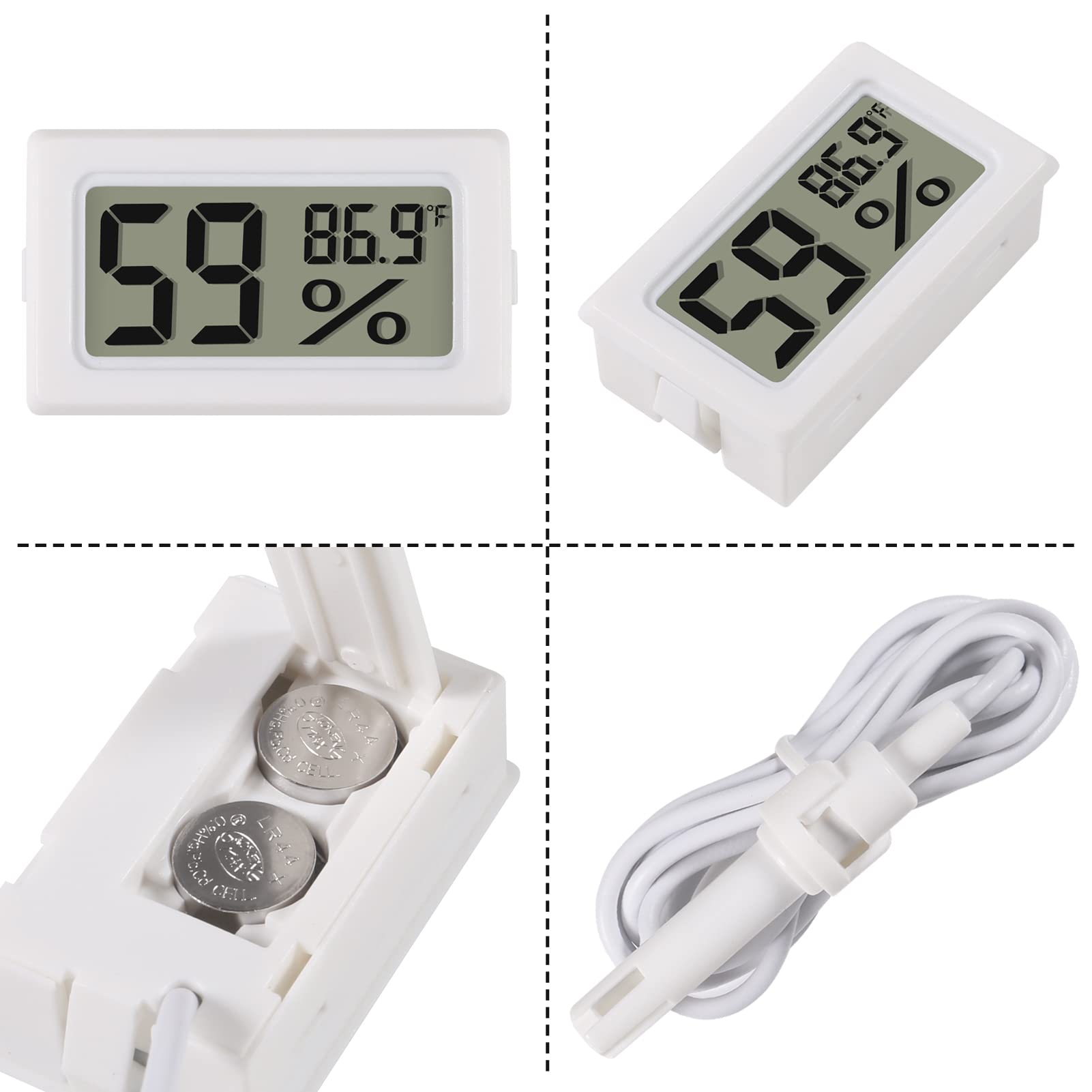 2-Pack Mini Digital Hygrometer Thermometer with Probe - LCD Display for Temperature (°F) & Humidity Monitoring - Perfect for Incubators, Reptile Terrariums, Plant Greenhouses, Humidors & Guitar Cases - Indoor/Outdoor Use