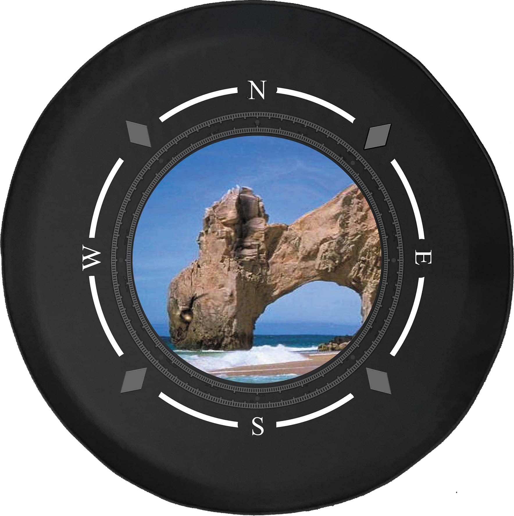 American Unlimited Spare Tire Cover with Compass & Pictured Rocks Design - Universal Fit for SUVs, Trailers, RVs & Most Vehicles | Durable Wheel Protection for Off-Road Adventures & Camping Trips