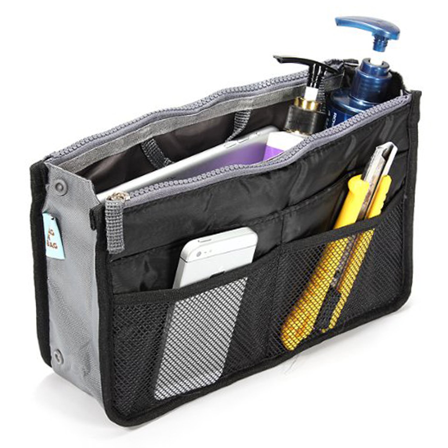 Women's Travel Makeup Organizer Insert - Large Handbag Purse Liner with Multiple Pockets (Black) | Perfect for Cosmetic Storage, Toiletry Organization & Travel Essentials