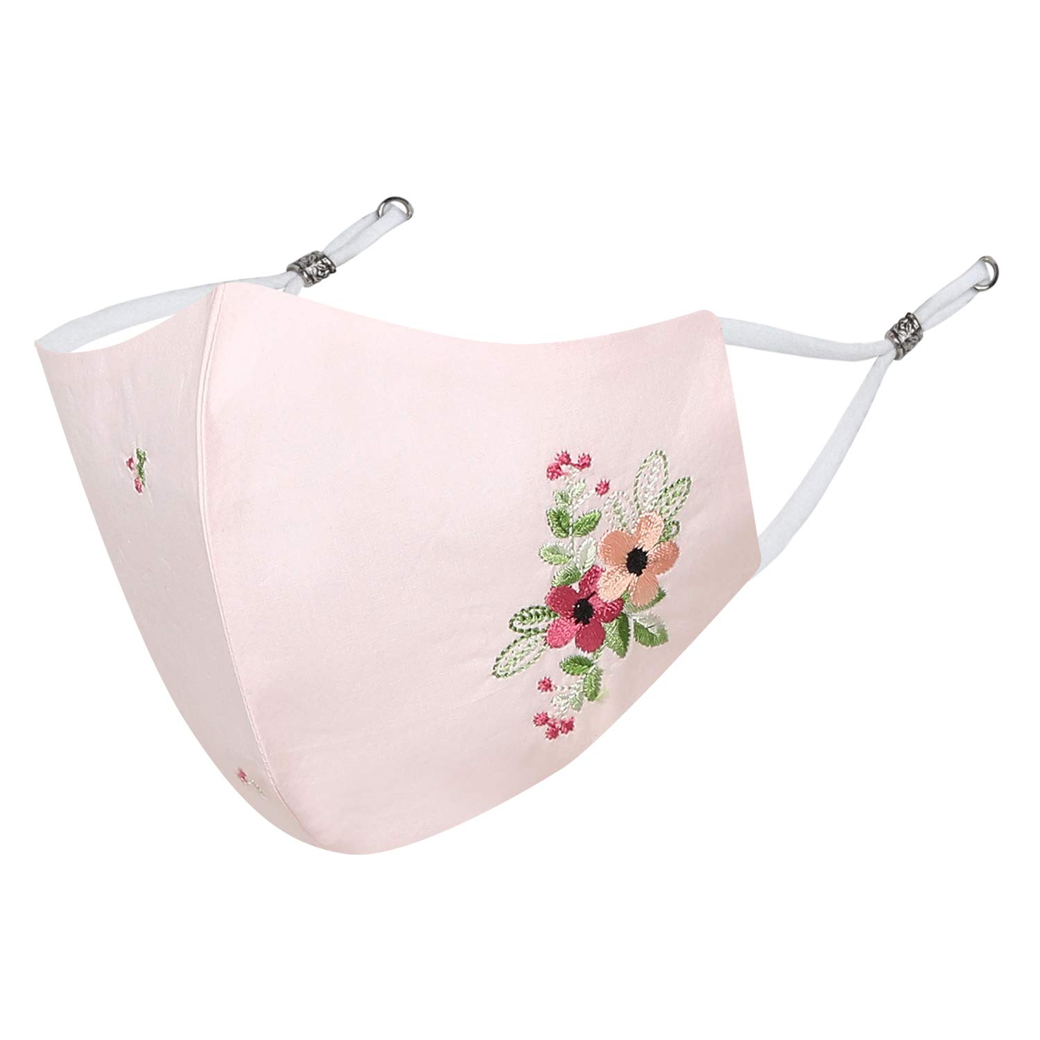 MASQ by Q-One Verbina Embroidered Scrunchie & 4-Layer Cotton Face Mask Set with Detachable Chain - Women's Medium Size (Pink, 2-Pack) | Fashion Accessory for Everyday Wear, Work, Shopping & Travel