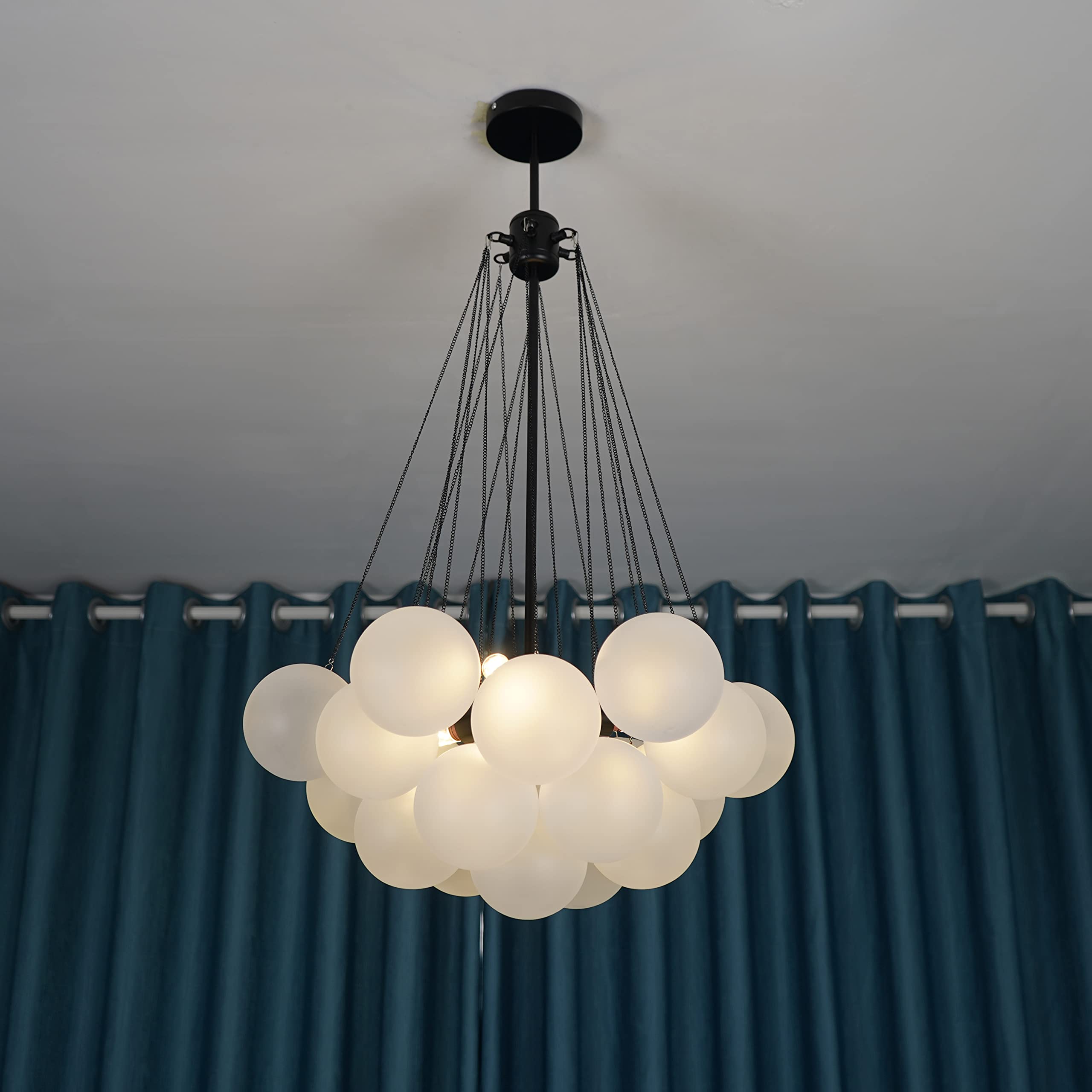 Modern Black Glass Bubble Chandelier - 3-Light Ball Shape Pendant Ceiling Light Fixture for Dining Room, Bedroom, Living Room Decor | DIY Hanging Decorative Lighting