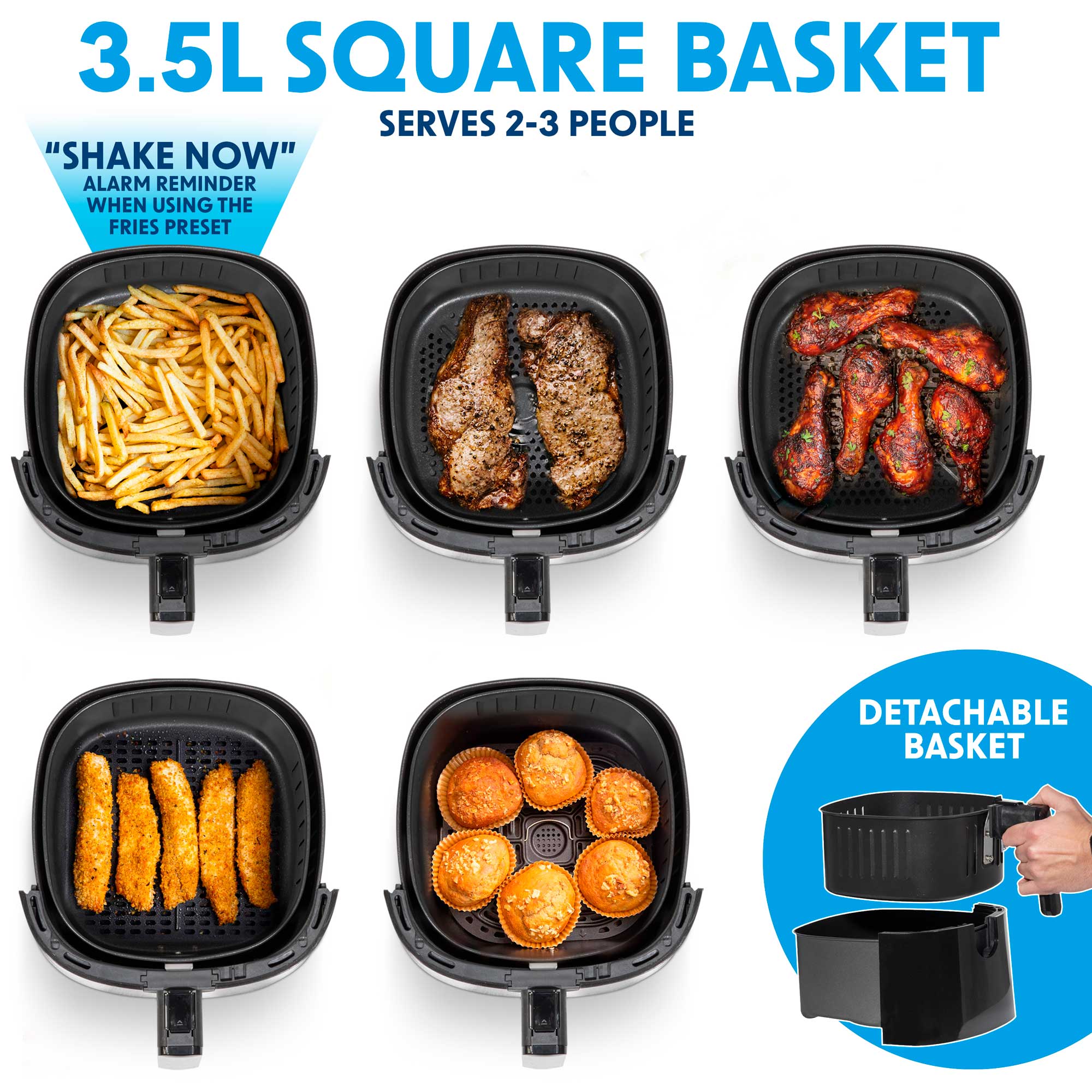 Baridi 3.5L Low Fat Air Fryer with Digital Rapid Air Oil-Free Circulation, 1300W, 8 Presets - Healthy Cooking for Family Meals, Snacks & Quick Dinners (Model DH60)